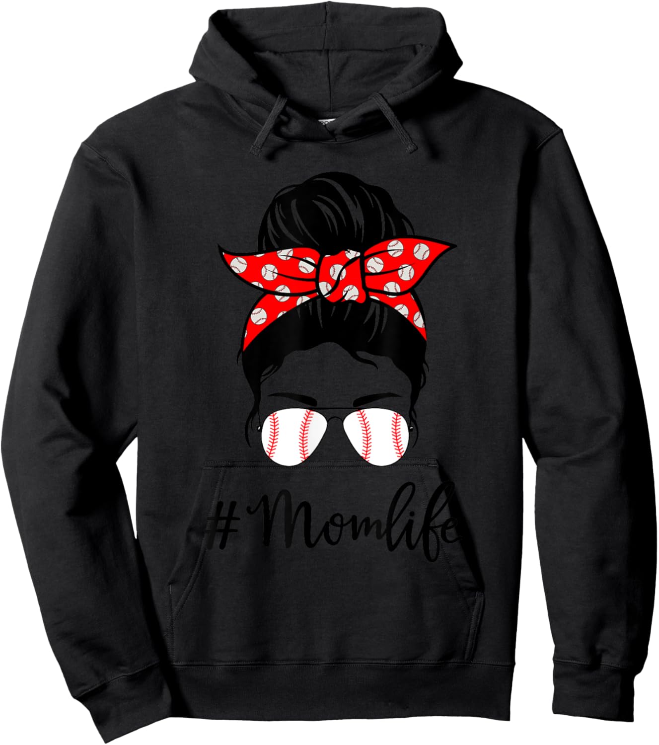 Baseball Mom Life Messy Bun Sunglasses Women Mothers Day Hoodie - Hoodie | Black