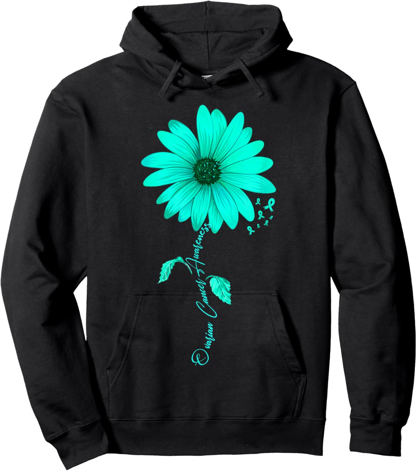 Sunflower Ovarian Cancer Awareness Teal ribbon Hoodie - Hoodie | Black