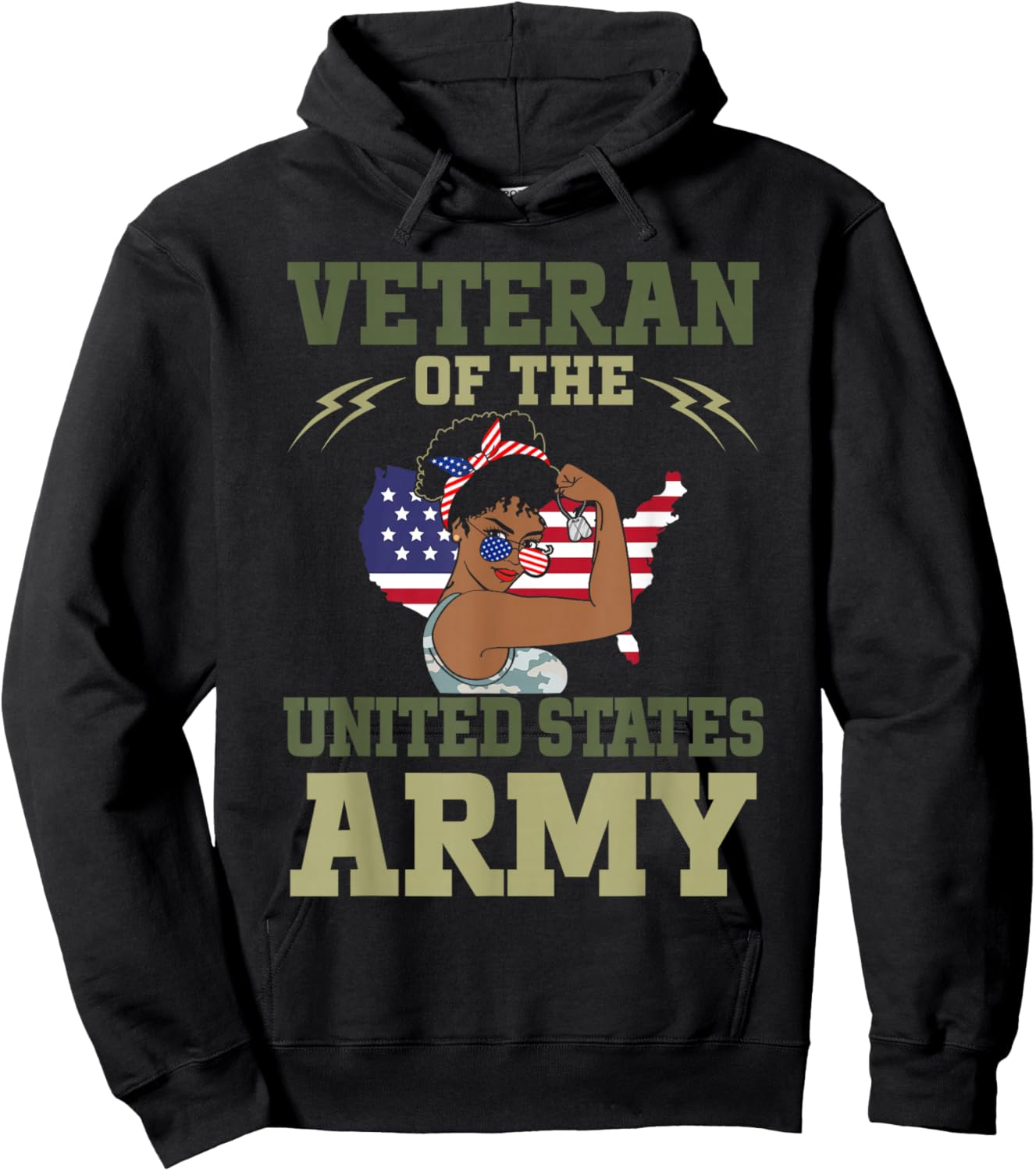 African American Army Veteran Female Afro Melanin Girl Hoodie - Hoodie | Black