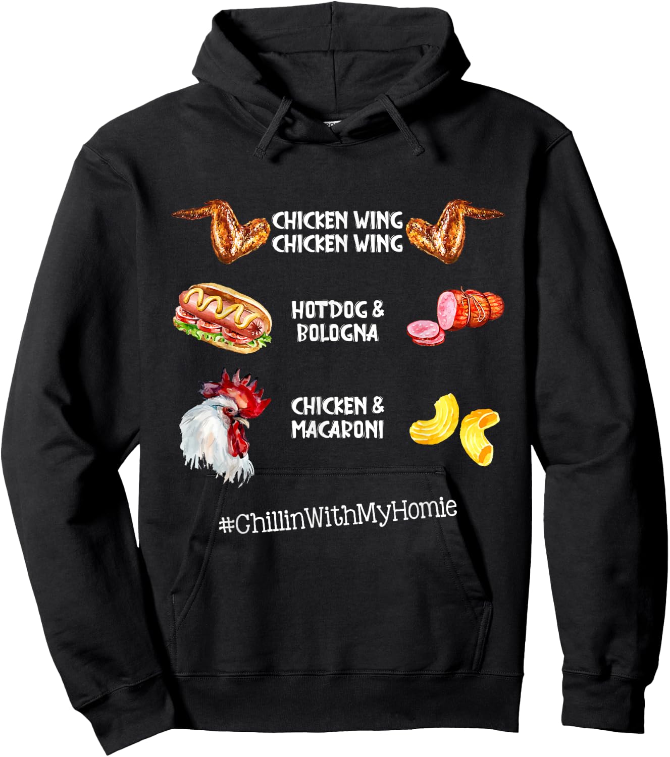 Chicken Wing Chicken Wing Hot Dog And Bologna Hoodie - Hoodie | Black