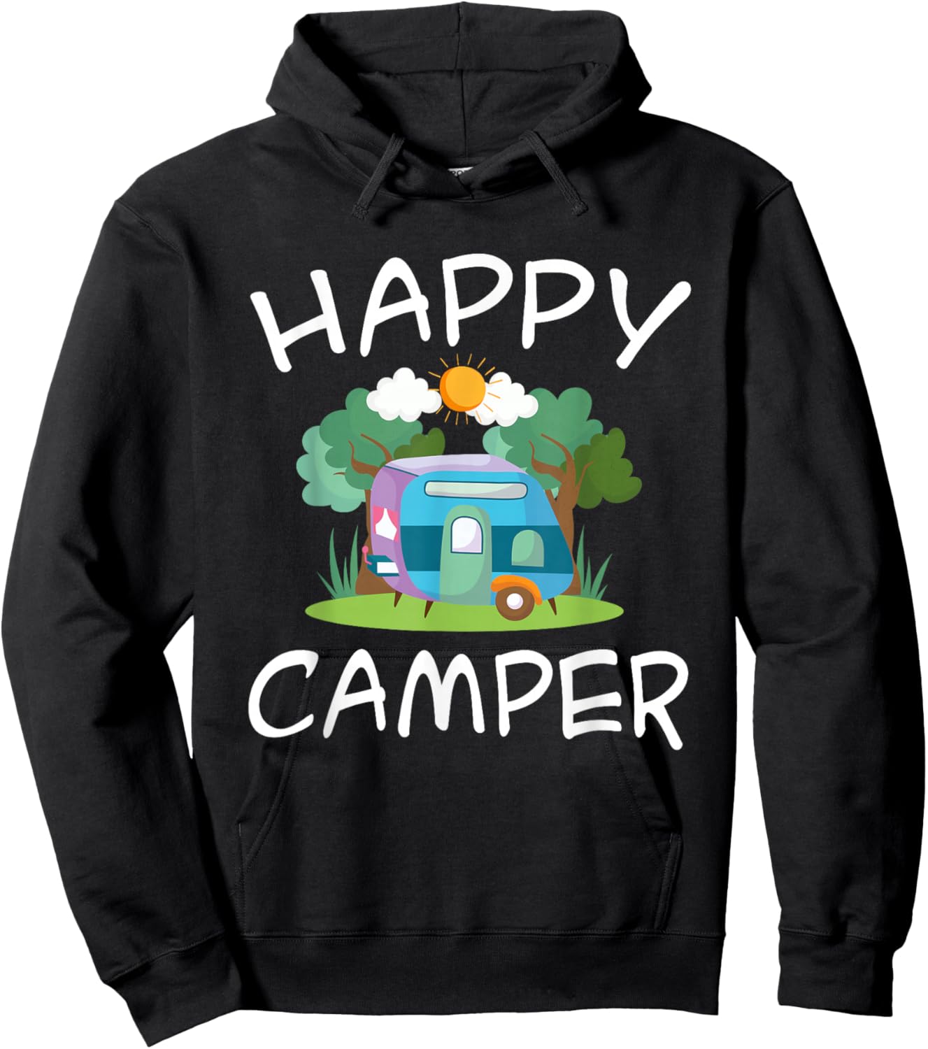Kids Camping Shirt Trailer Camper Happy Camping Hoodie - Hoodie | Black