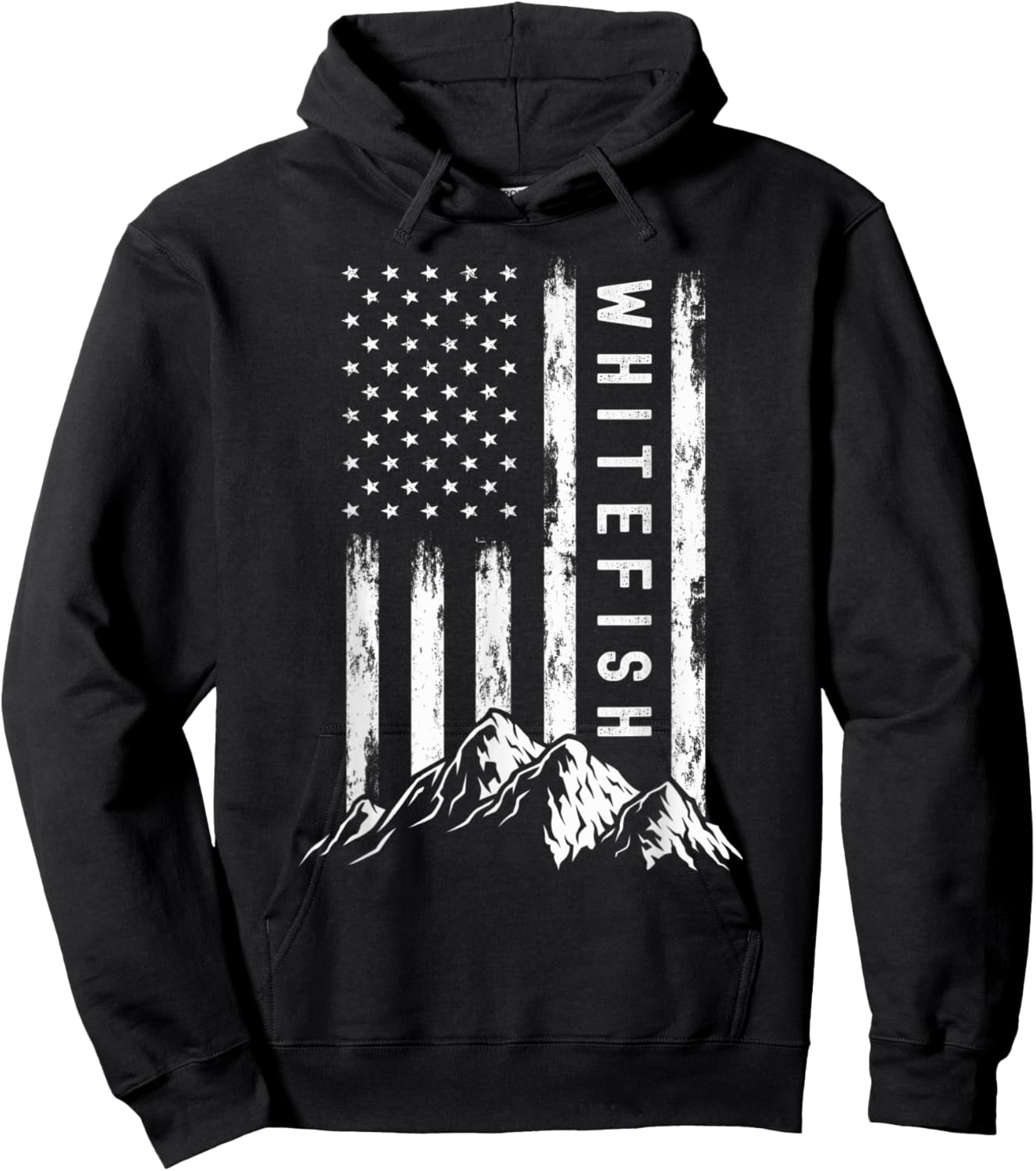 Patriotic Outdoors Nature Hiking Mountains Montana Whitefish Women Kids Men Hoodie - Hoodie | Black