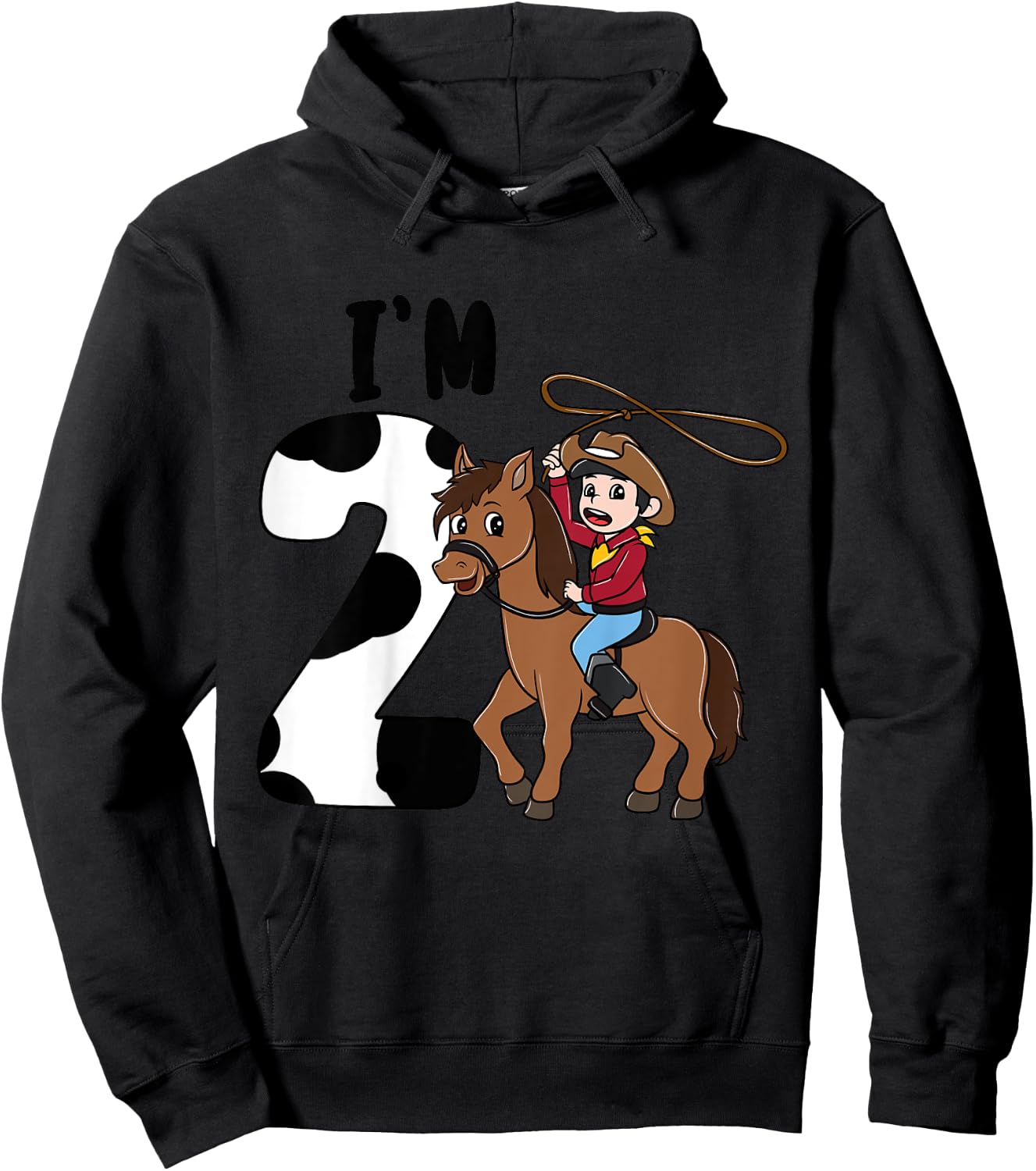 Kids I'm 2 Cute Horse Riding Cowboy 2nd Birthday Boys Hoodie - Hoodie | Black