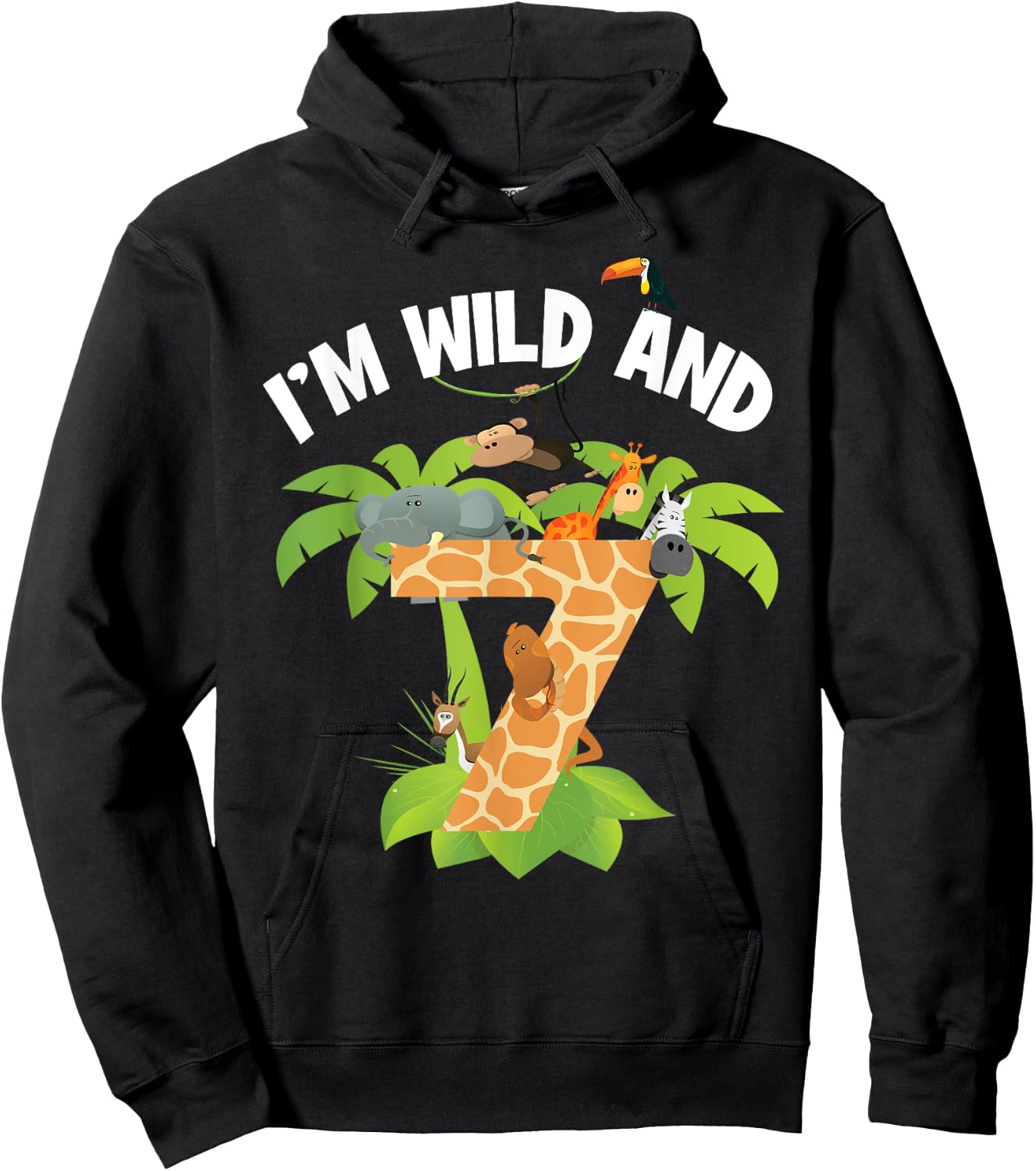 I'm Wild And 7 Years Old Zoo Theme 7th Birthday Animal Party Hoodie - Hoodie | Black