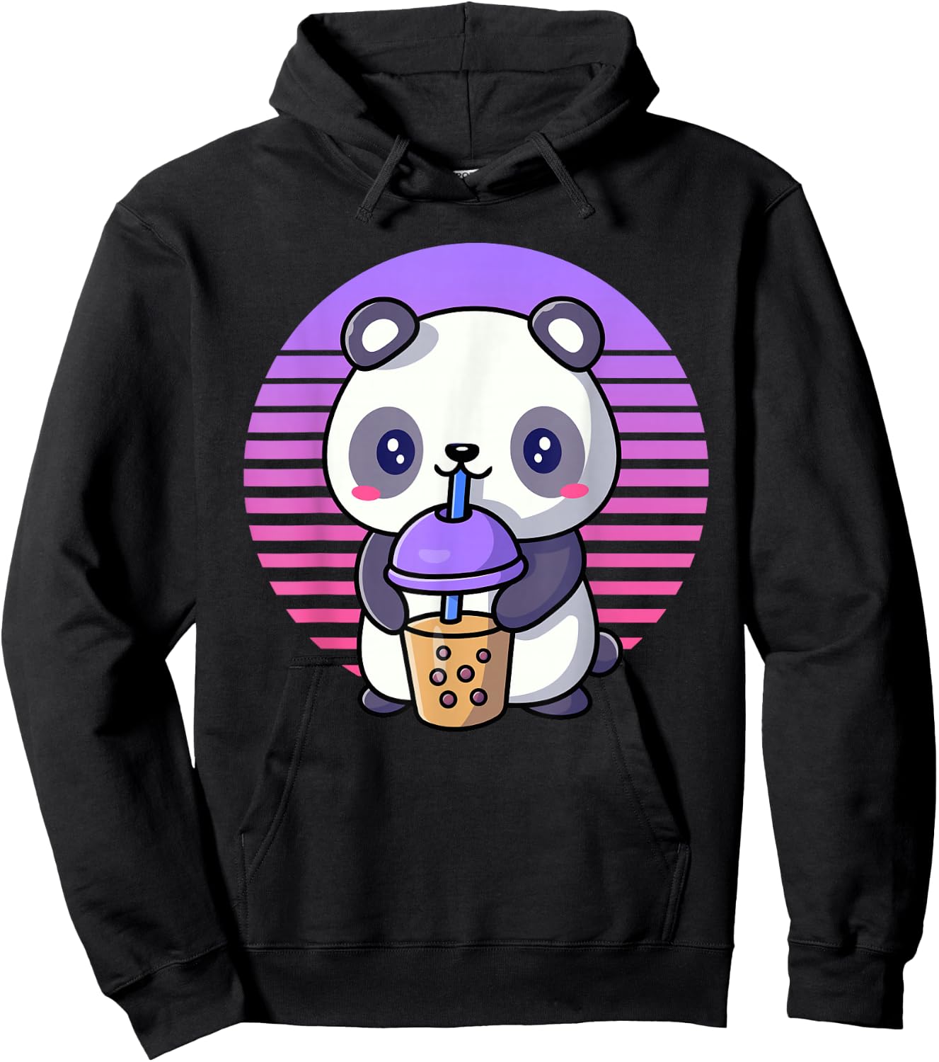 Retro Bubble Tea Shirt Kids Kawaii Panda Boba Gifts Women Hoodie - Hoodie | Black