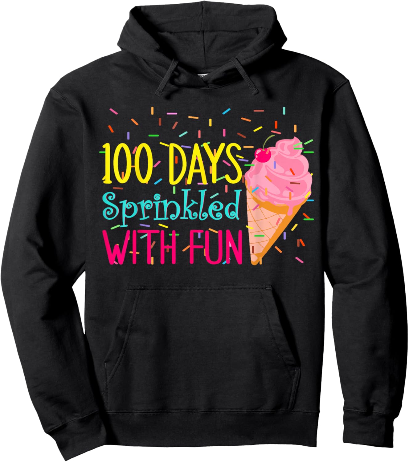100 Days of School Ice Cream Kindergarten Girls 100th Day Hoodie - Hoodie | Black