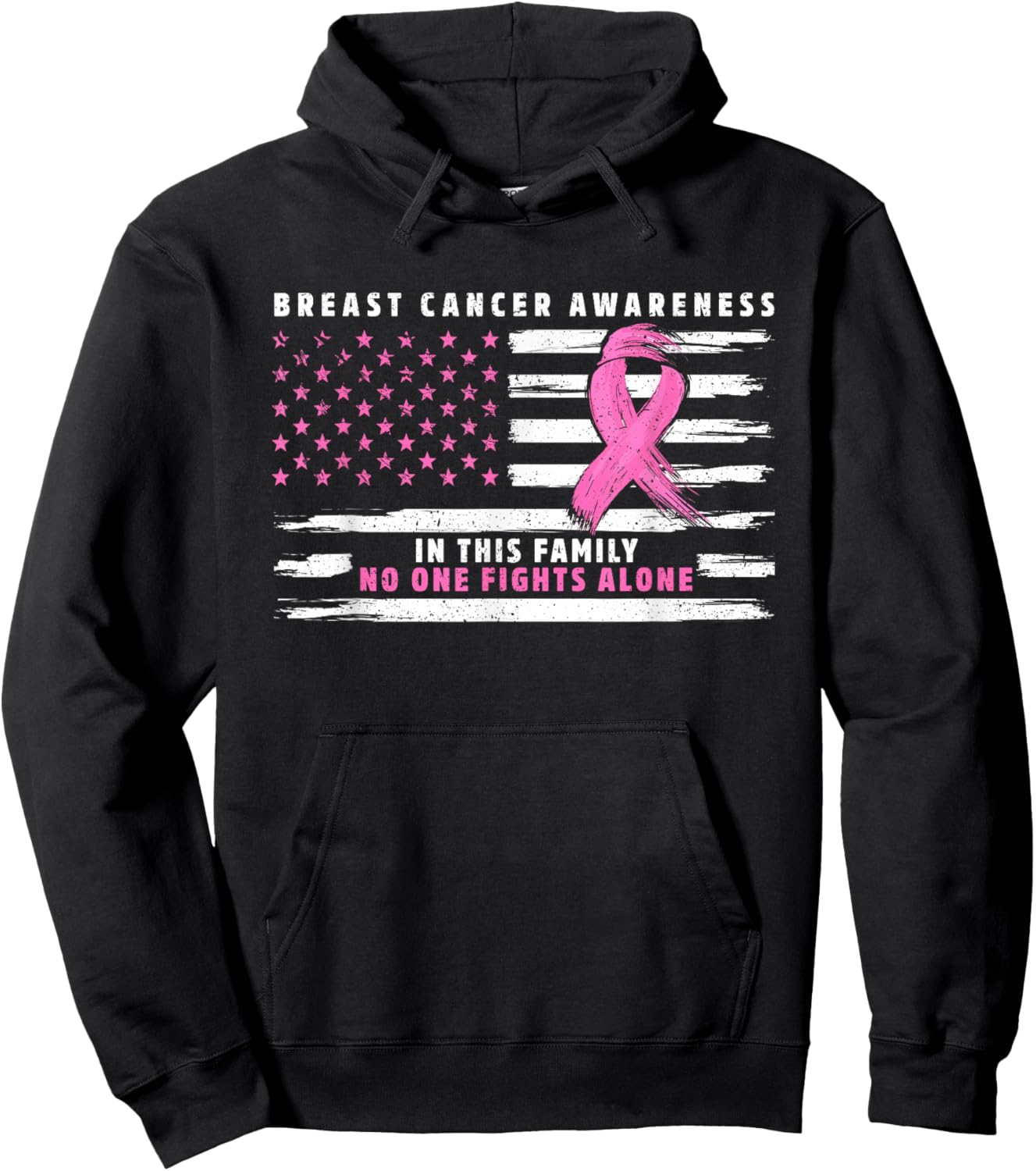 In This Family Nobody Fights Alone Pink Ribbon Breast Cancer Hoodie - Hoodie | Black