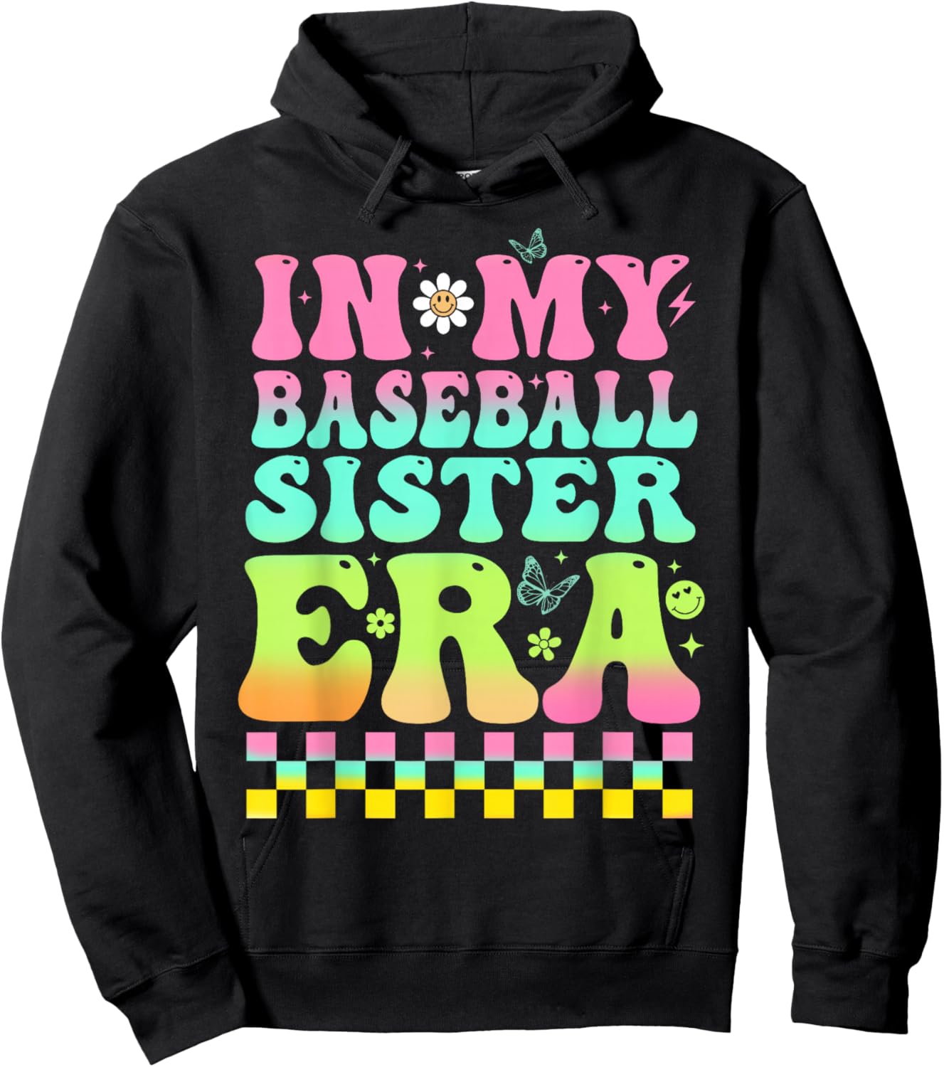 In My Baseball Sister Era Retro Baseball Sis Women Kids Girl Hoodie - Hoodie | Black