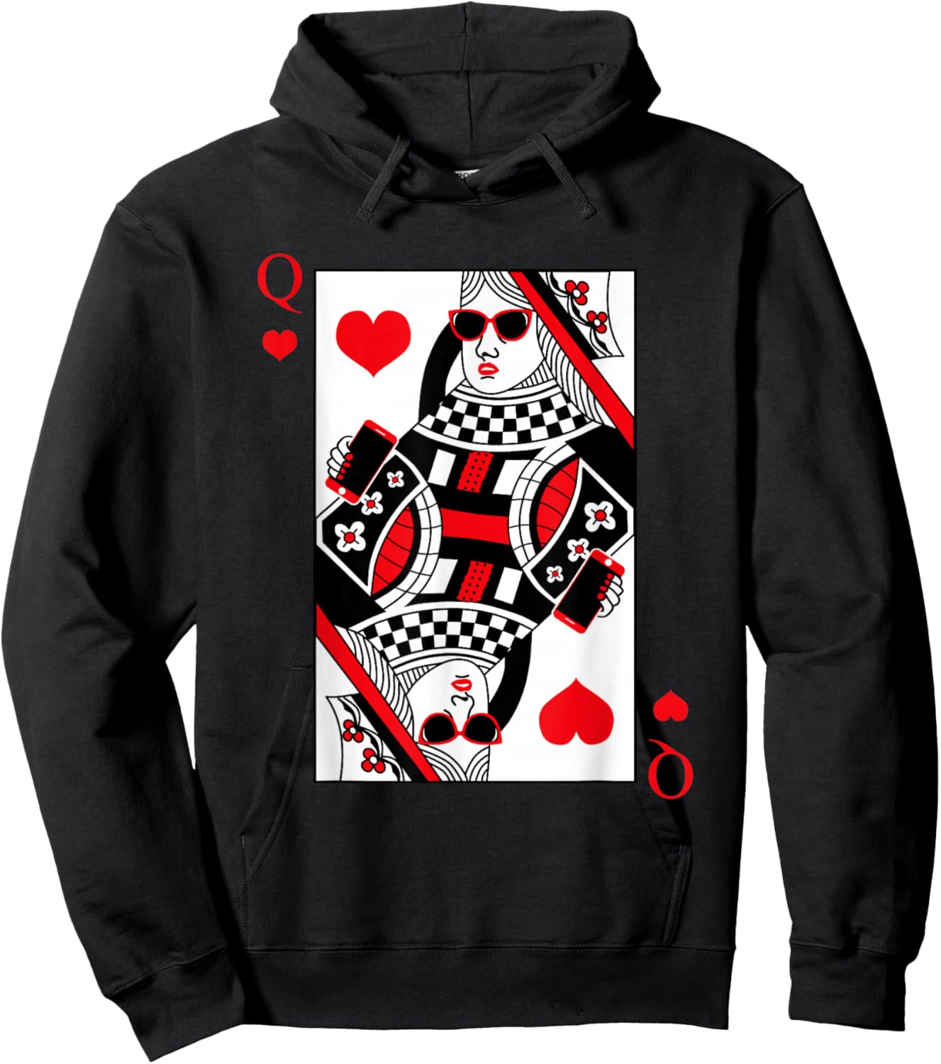 Modern Cool Queen Of Hearts Card Red Sunglasses Graphic Hoodie - Hoodie | Black