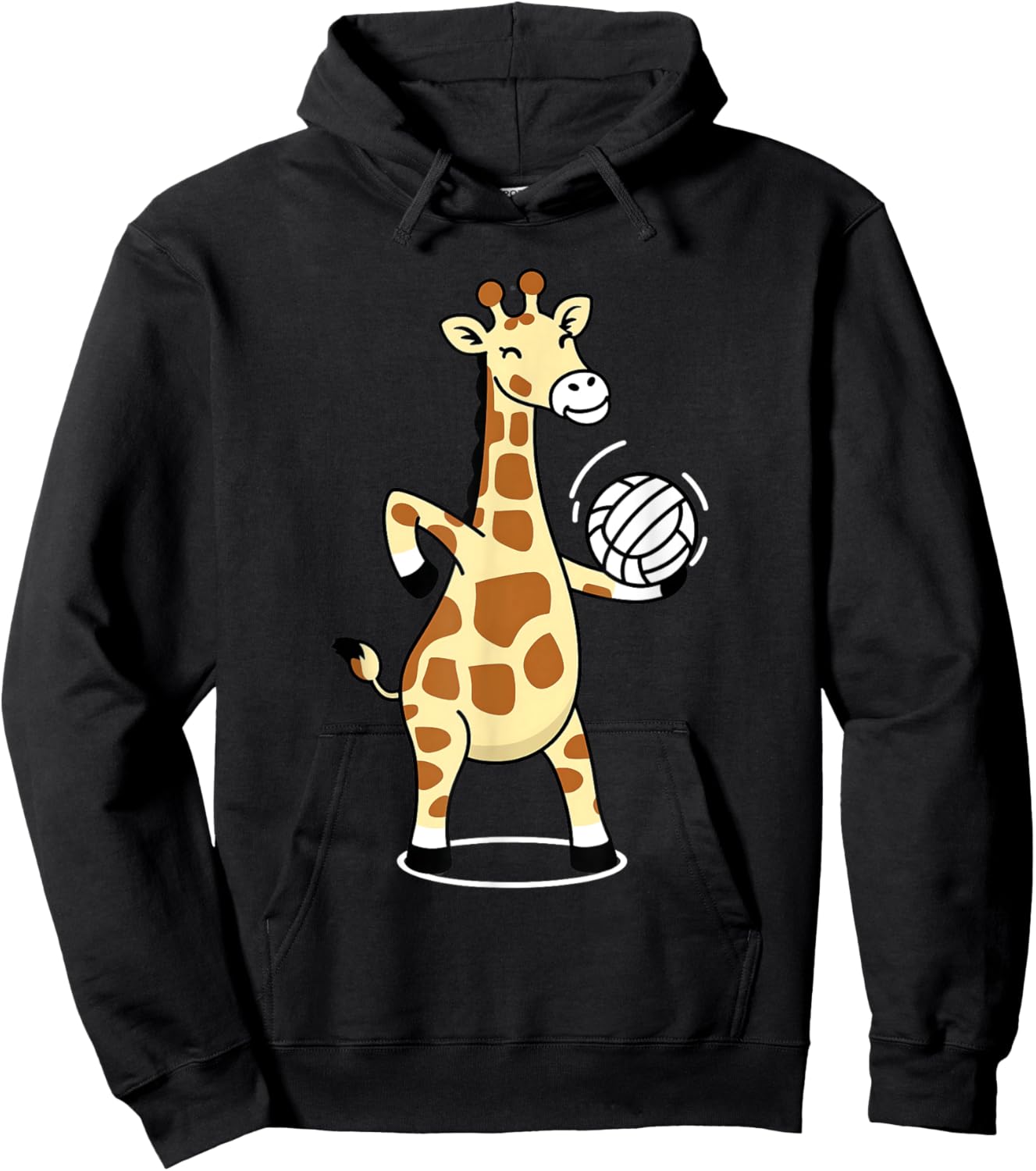 Giraffe Playing Volleyball Funny Whimsical Cartoon Graphic Hoodie - Hoodie | Black