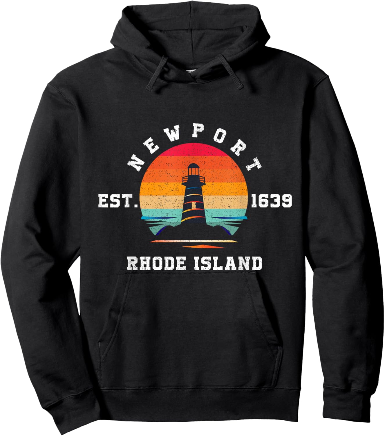 A Lighthouse in Vintage Retro Sunset Rhode Island Newport Hoodie - Hoodie | Black
