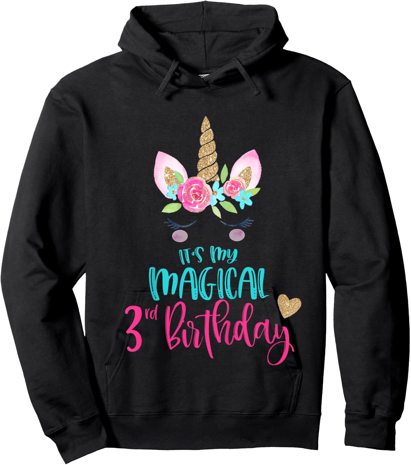 Kids Unicorn 3rd Birthday Party Shirt Girl 3 Years Old Hoodie - Hoodie | Black