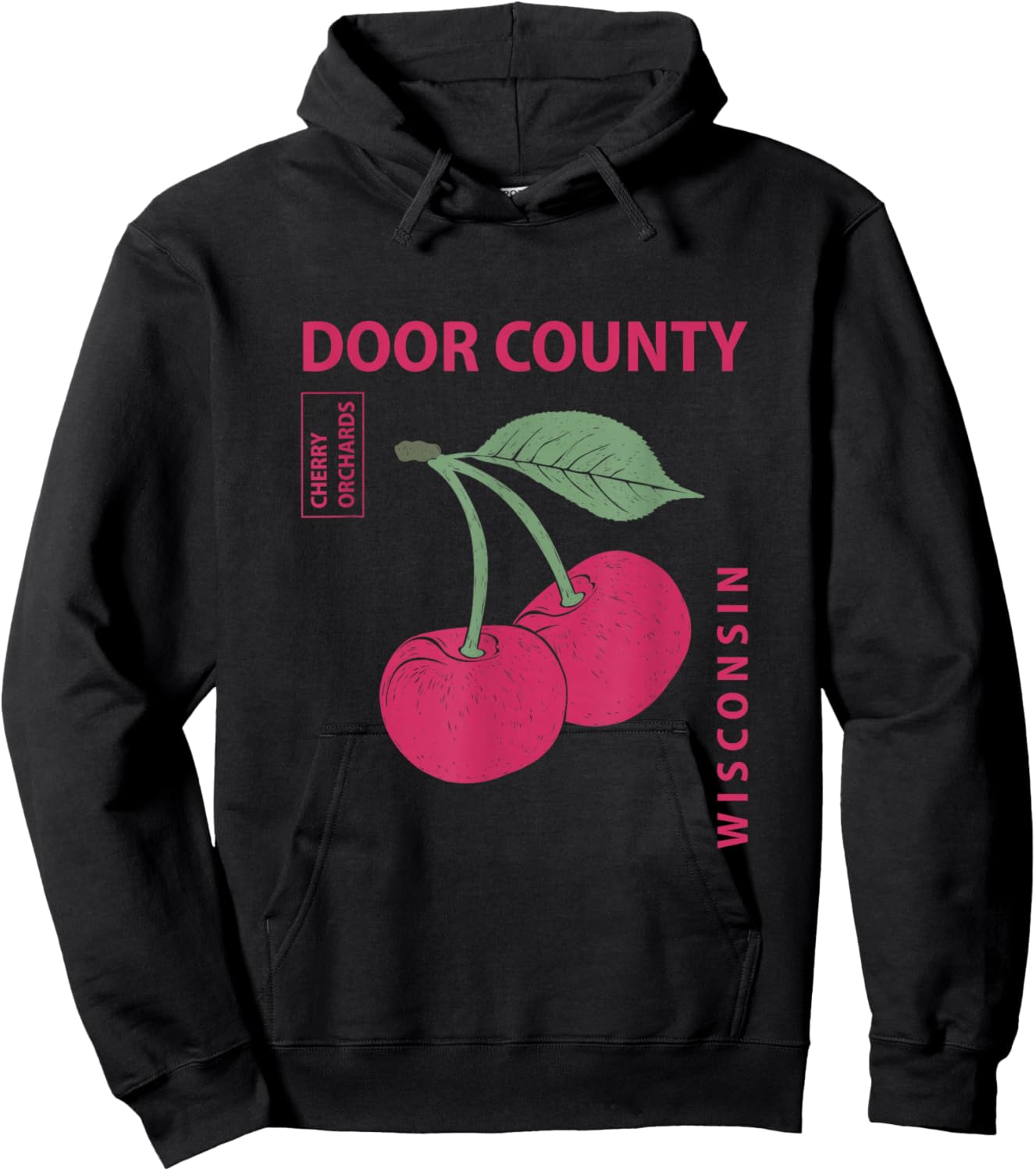 Door County Wisconsin Pink Cherries Vintage Hoodie - Hoodie | Black