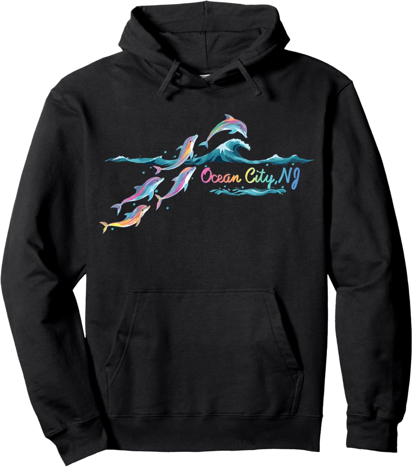 Ocean City NJ Colorful Dolphin Lover Beach Vacation Hoodie - Hoodie | Black