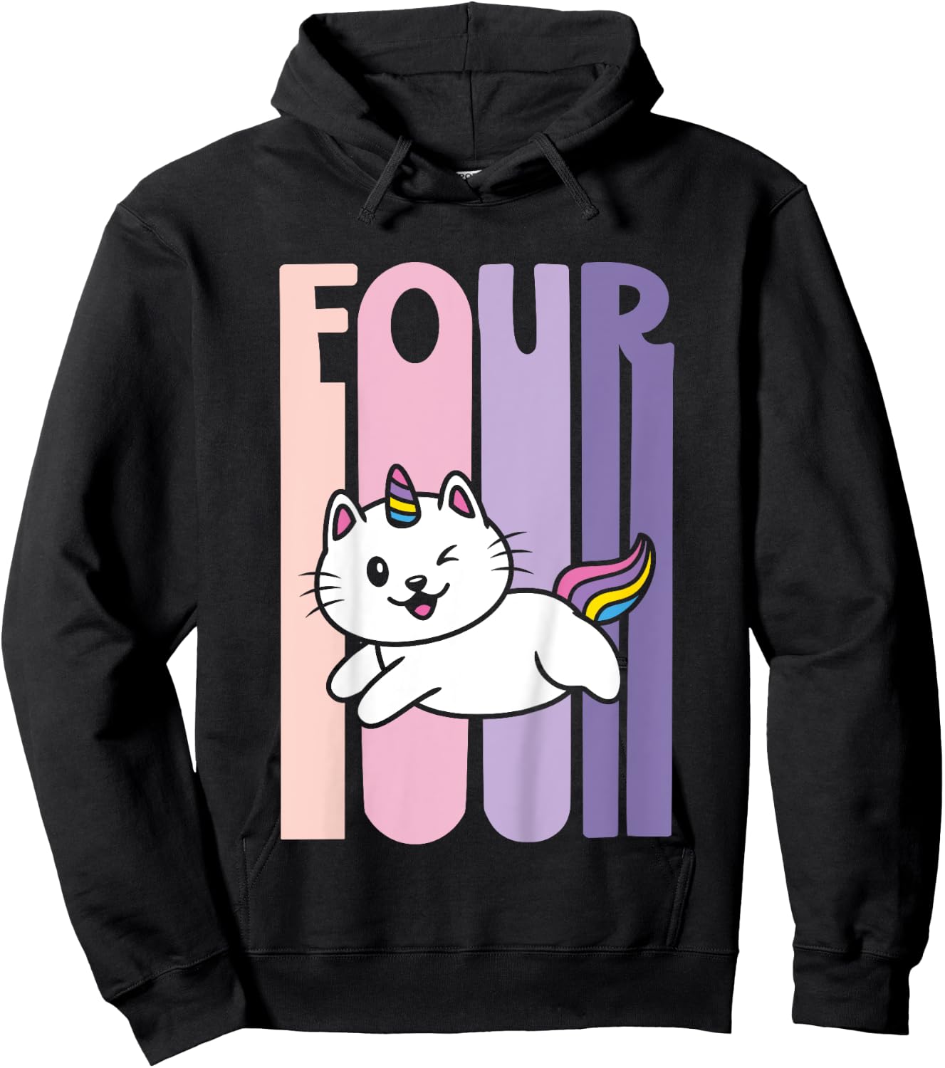 4 Year Old Cute Caticorn Cat Unicorn Birthday Girl B-day Hoodie - Hoodie | Black