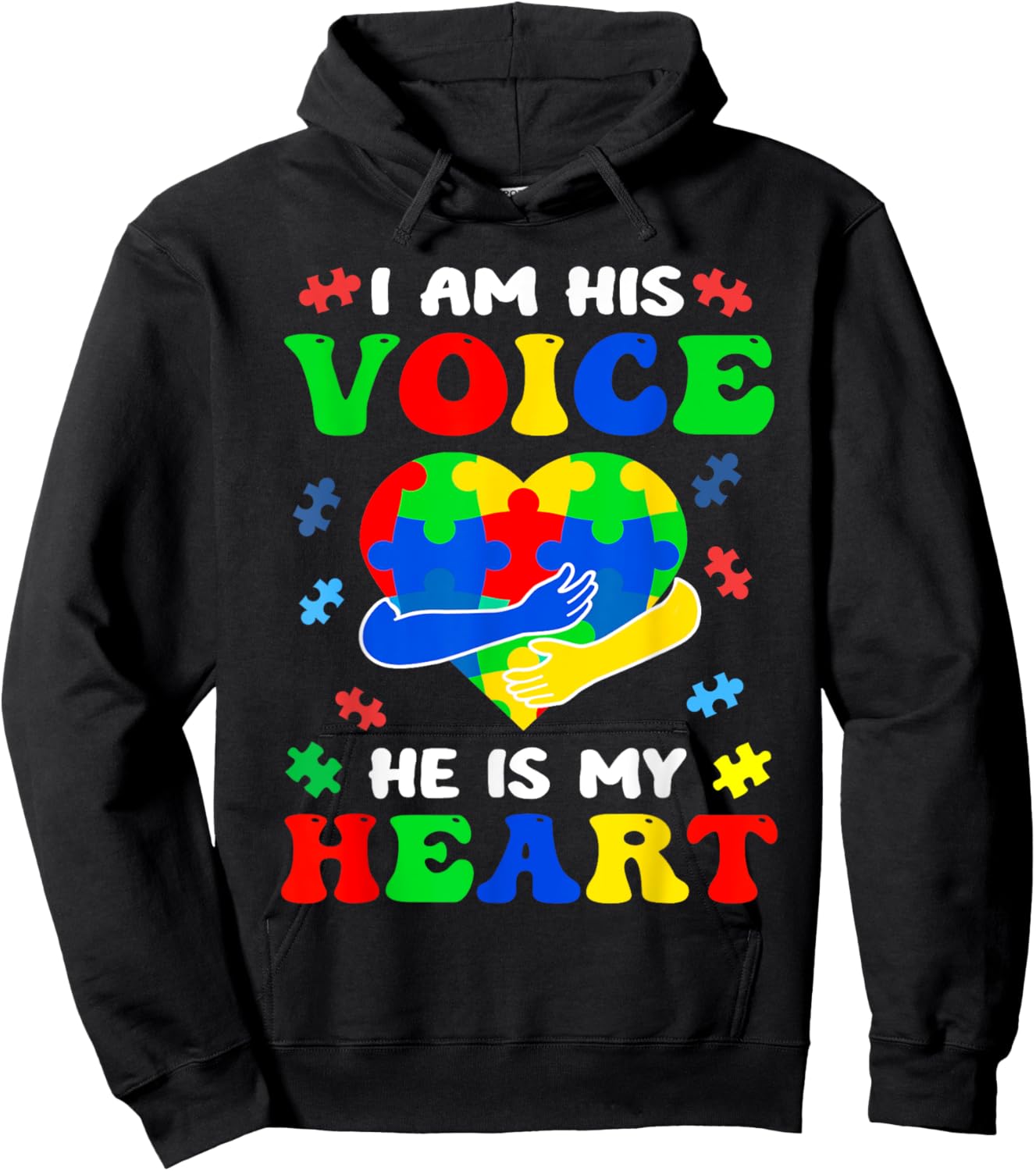 I'm His Voice He Is My Heart Autism Awareness Hoodie - Hoodie | Black