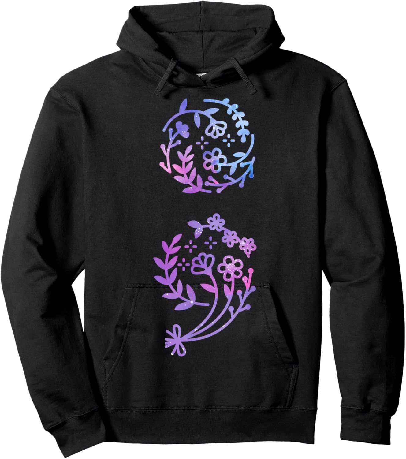 Semicolon Suicide Prevention Awareness Flower Teal Purple Hoodie - Hoodie | Black