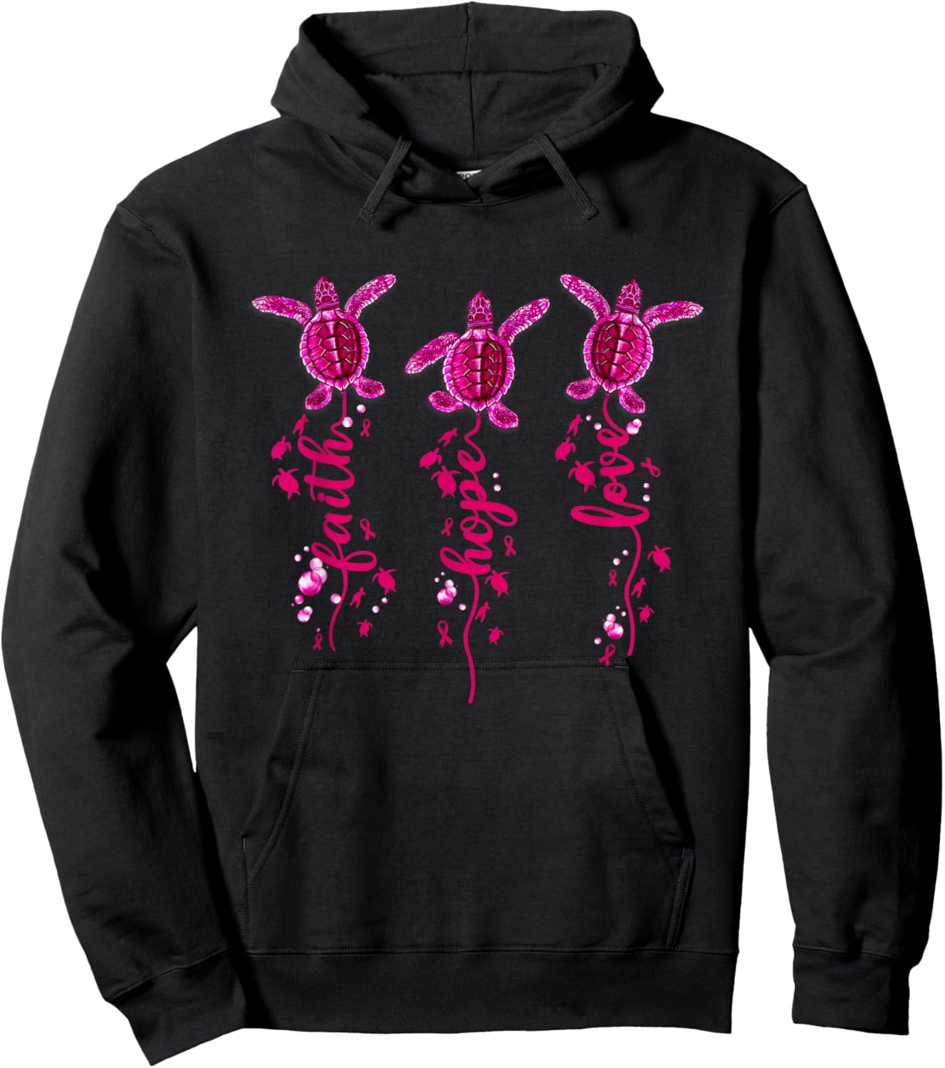 Turtle Faith Hope Love Pink Ribbon Breast Cancer Awareness Hoodie - Hoodie | Black