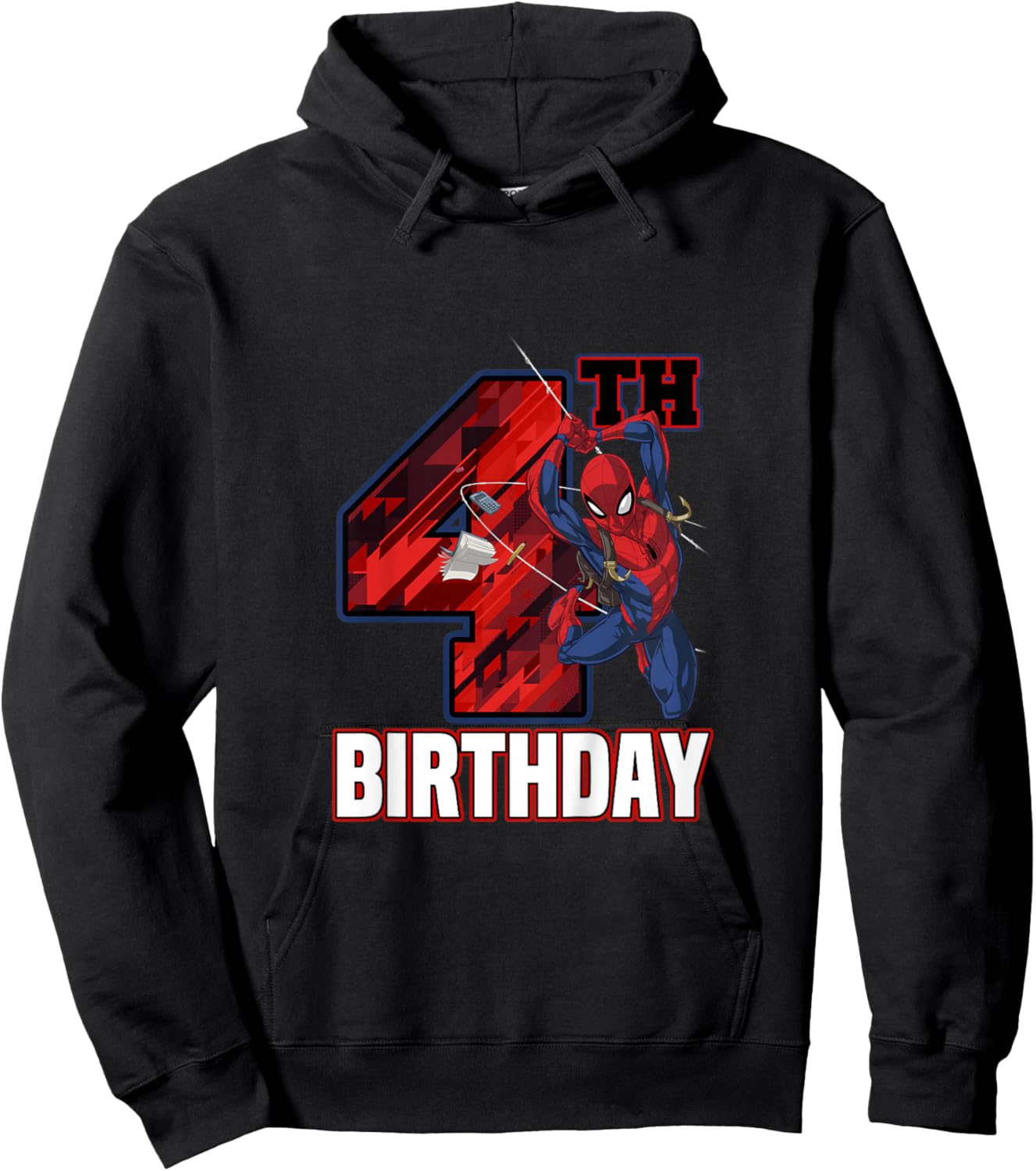 Kids Marvel Spider-Man Classic Epic Swinging 4th Birthday Hoodie - Hoodie | Black