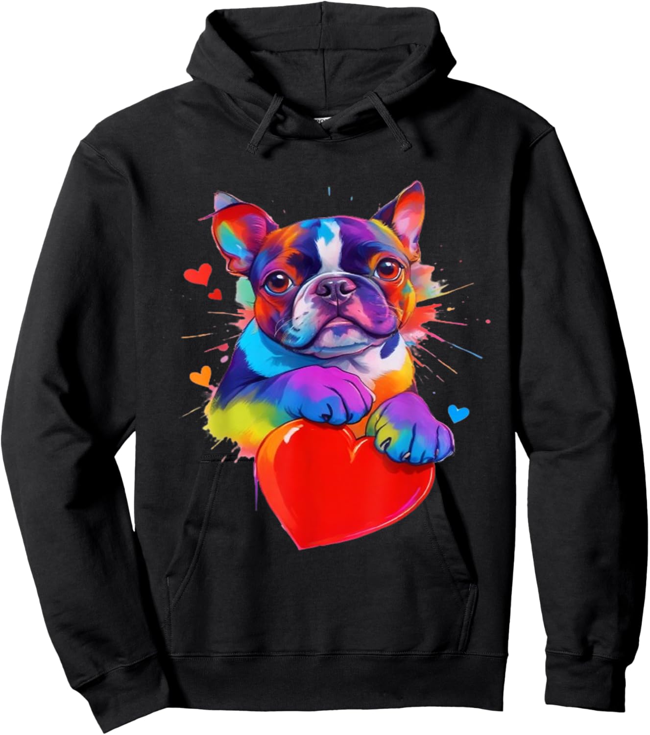 Boston Terrier Shirt - Colorful Boston Terrier Heart Graphic Hoodie - Hoodie | Black