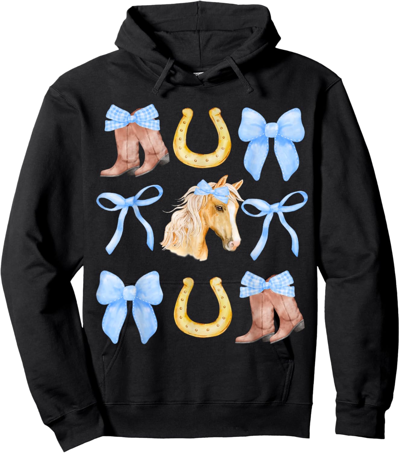 Blue Coquette Bow Boots Horse horseshoe Hoodie - Hoodie | Black