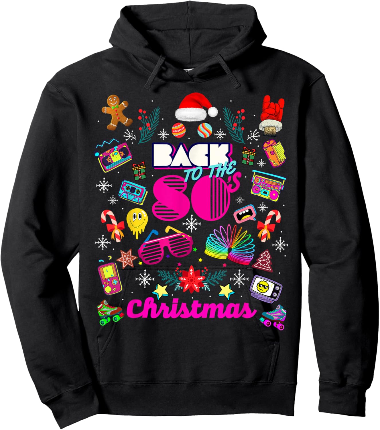 Funny Back to 80's Christmas Nostalgia Quotes Graphic Design Hoodie - Hoodie | Black