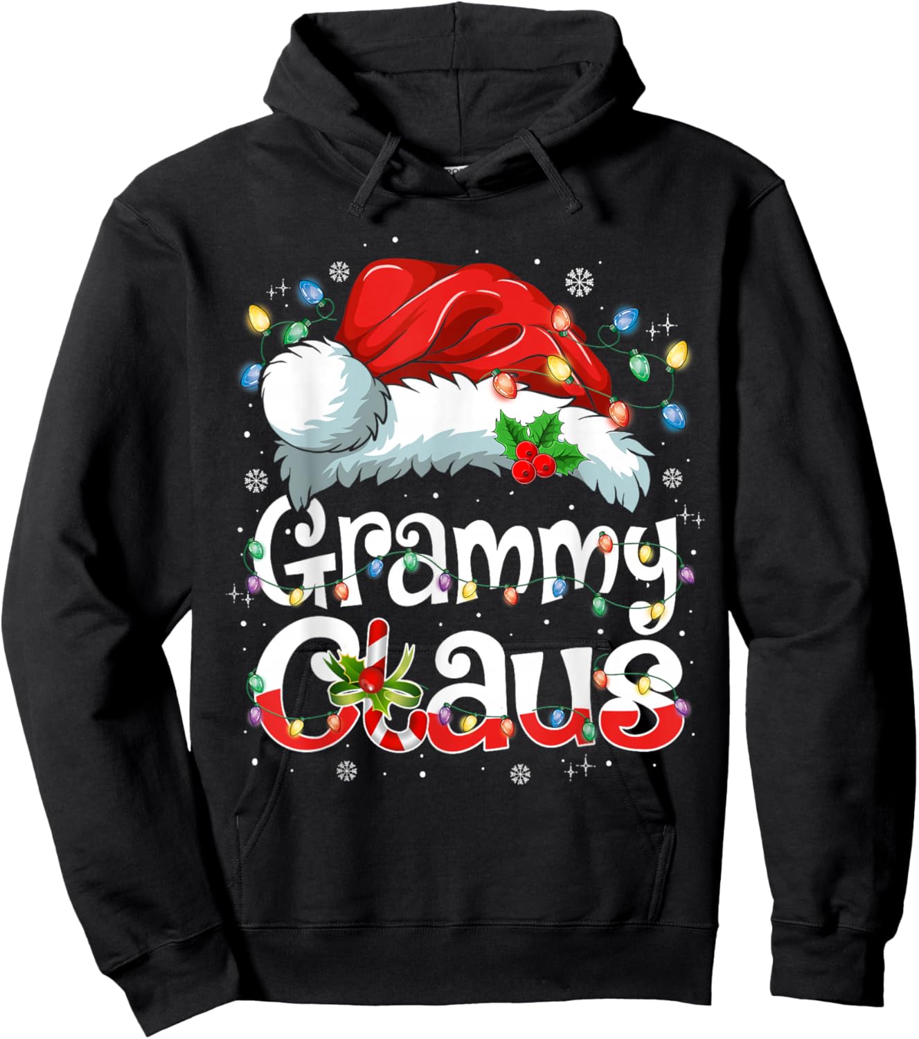 Grammy Claus Shirt Christmas Lights Pajama Family Matching Hoodie - Hoodie | Black