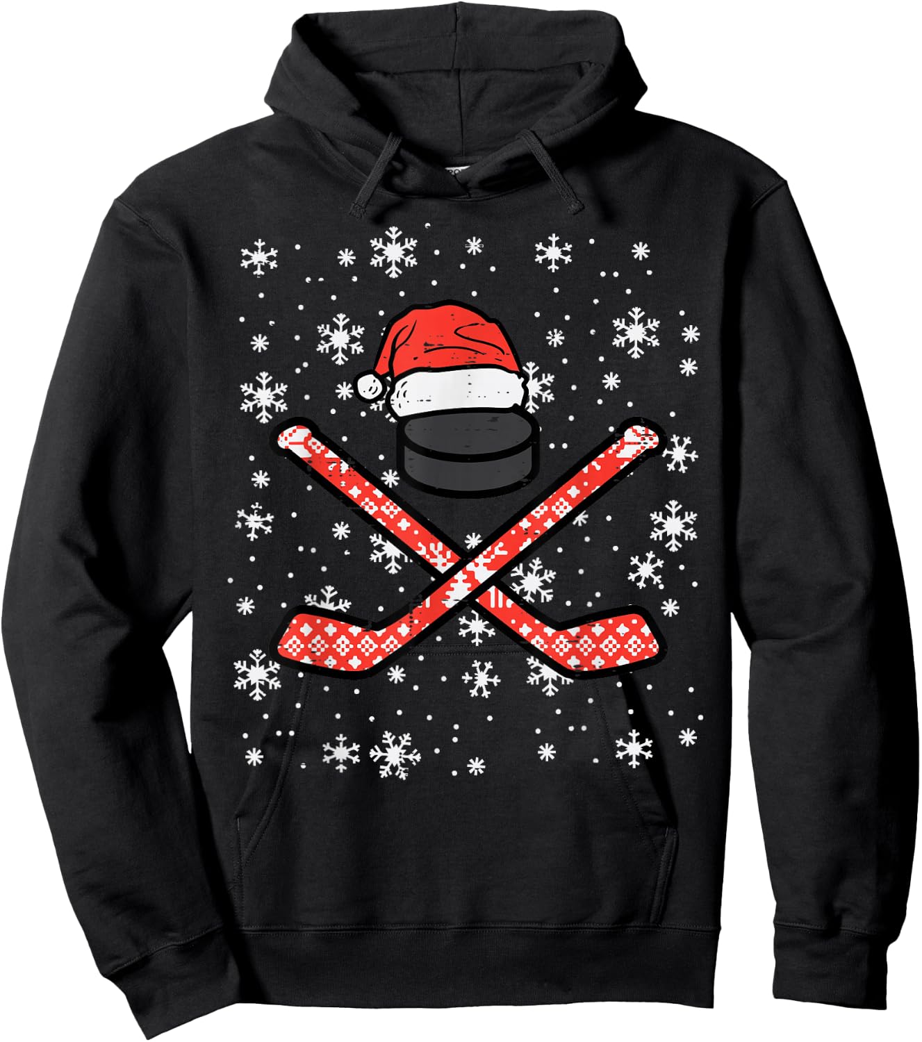 Christmas Ice Hockey Sticks Puck Xmas Sports Men Boys Kids Hoodie - Hoodie | Black
