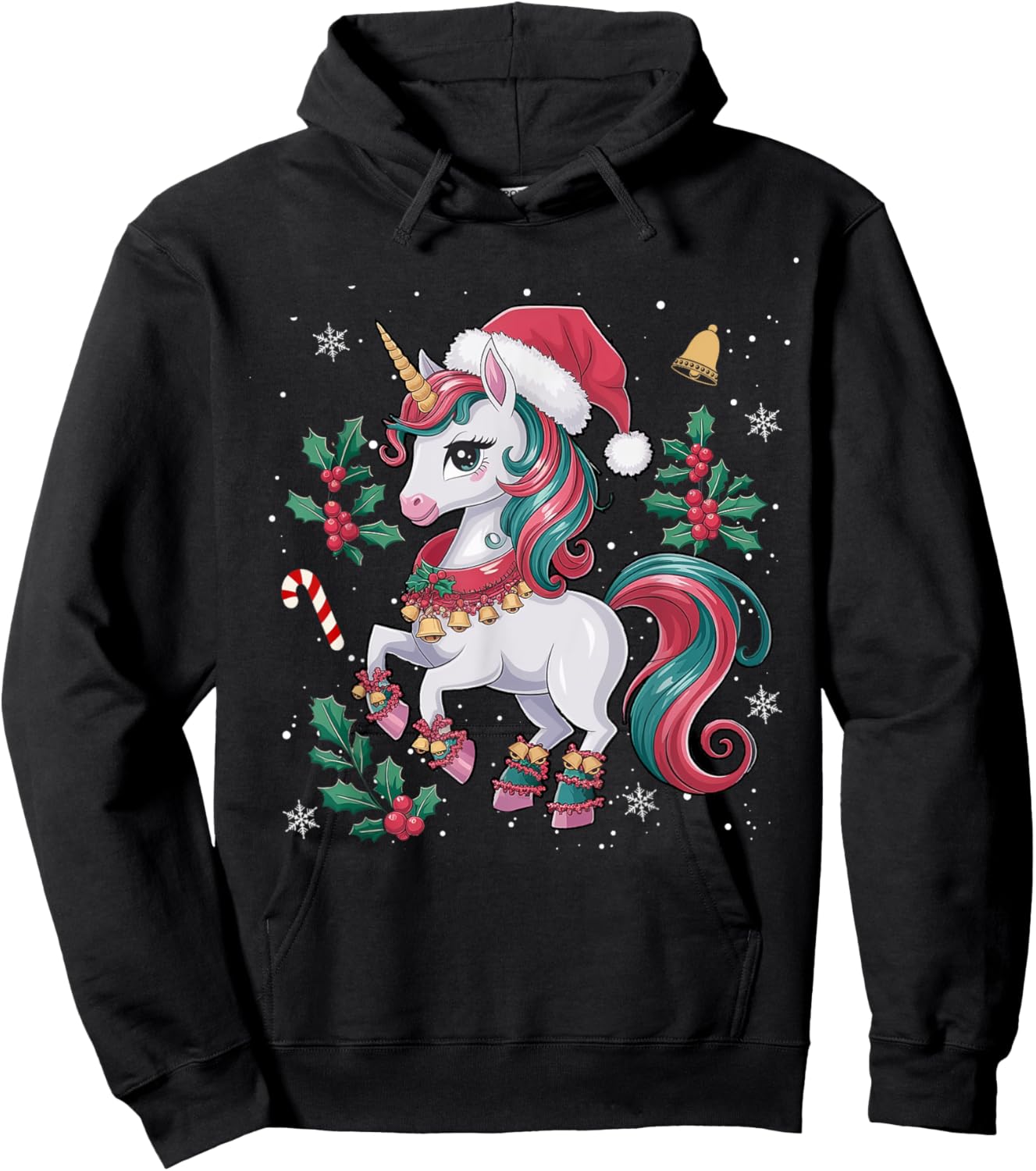 Cute Unicorn Christmas Girls Kids Toddler Xmas Santa Unicorn Hoodie - Hoodie | Black
