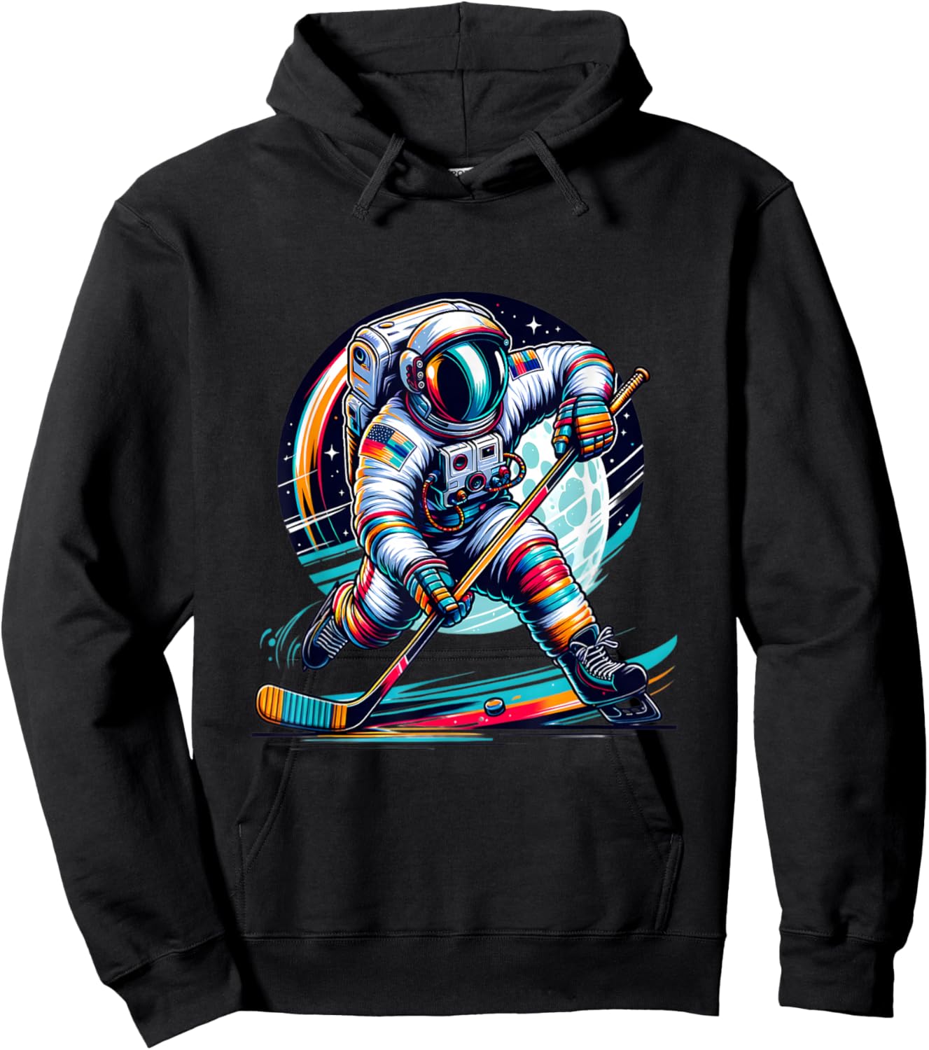 Ice Hockey Player Graphic Funny Astronaut Playing Ice Hockey Hoodie - Hoodie | Black