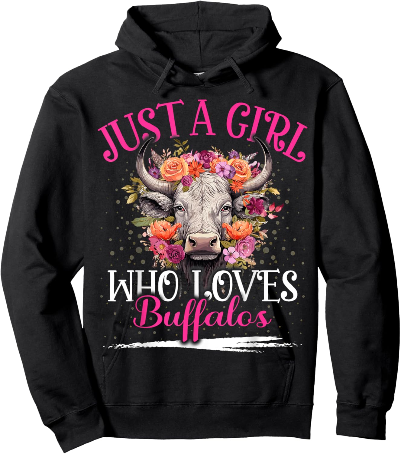 Just A Girl Who Loves Buffalos Aesthetic Floral Buffalo Hoodie - Hoodie | Black