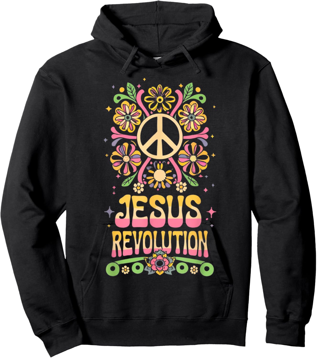 Jesus Revolution Christian Faith Retro Groovy Hippie Flower Hoodie - Hoodie | Black