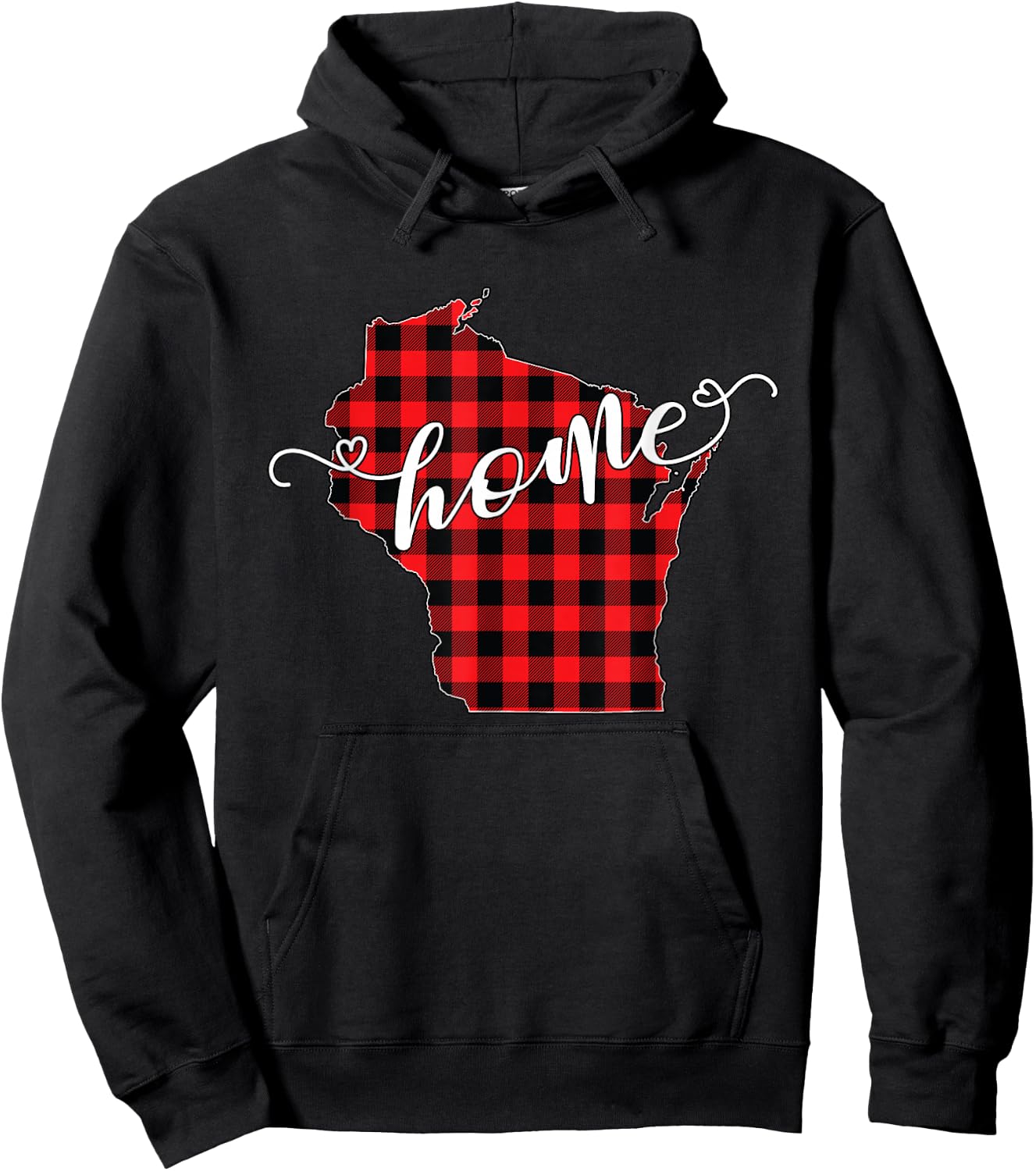 Wisconsin WI State Outline Home Winter Red Buffalo Plaid Hoodie - Hoodie | Black