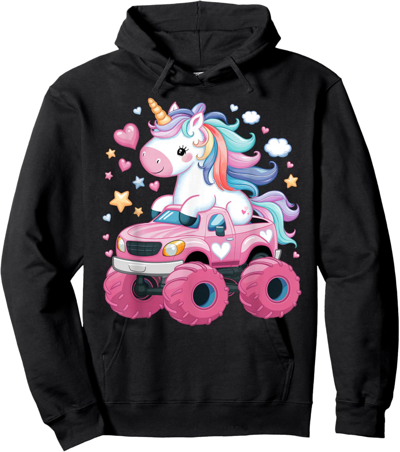 Monster Truck Unicorn Birthday Party Girl Monster Truck Hoodie - Hoodie | Black