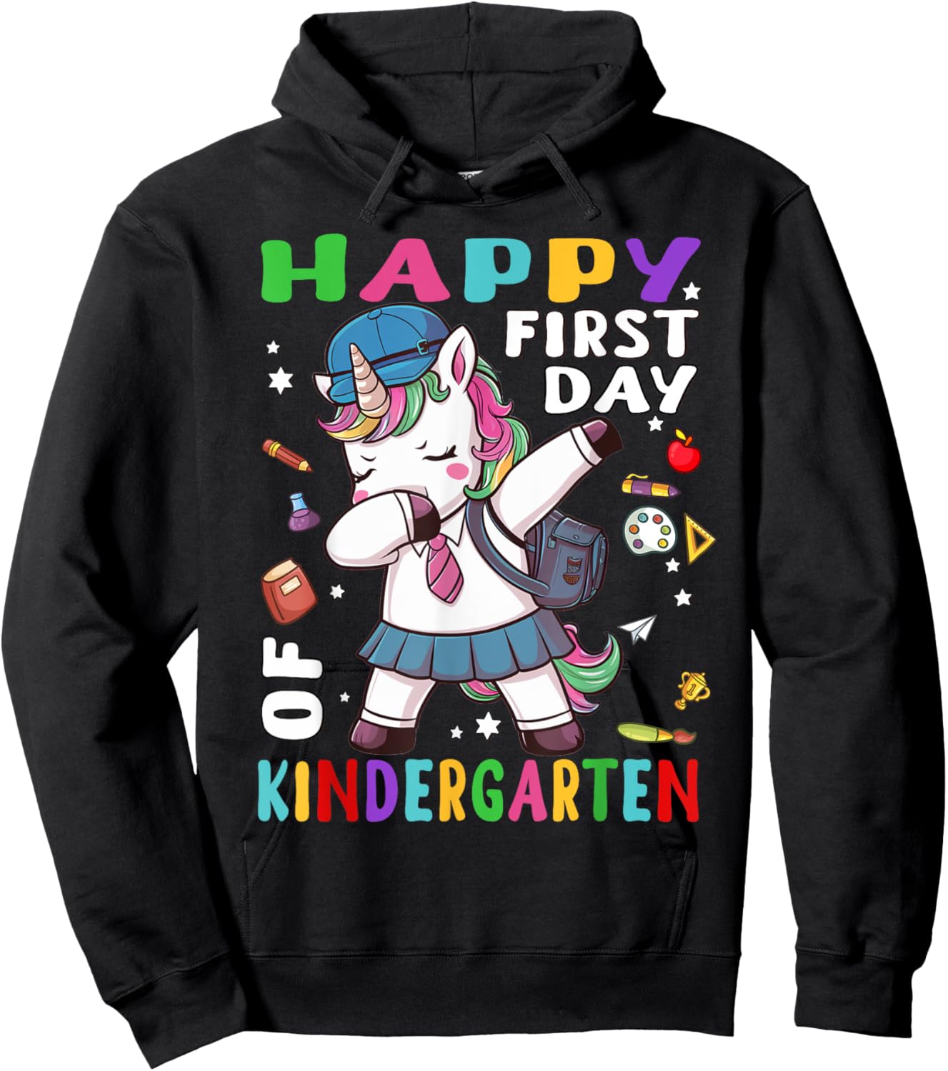 Happy 1st Day of Kindergarten Dabbing Unicorn Back to School Hoodie - Hoodie | Black