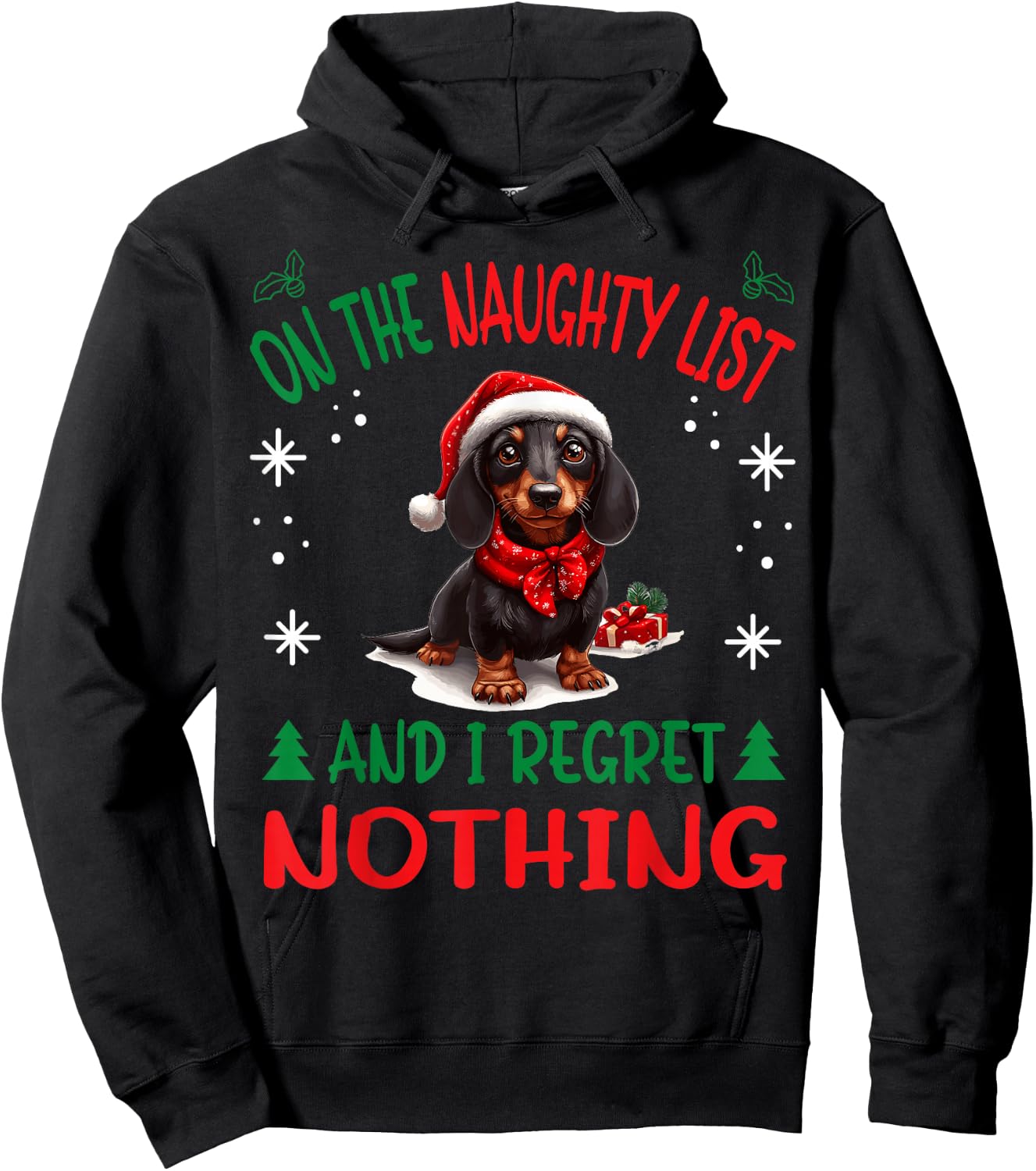 Cute Dachshund Wiener Doxie dog Dog Christmas On The Naughty Hoodie - Hoodie | Black