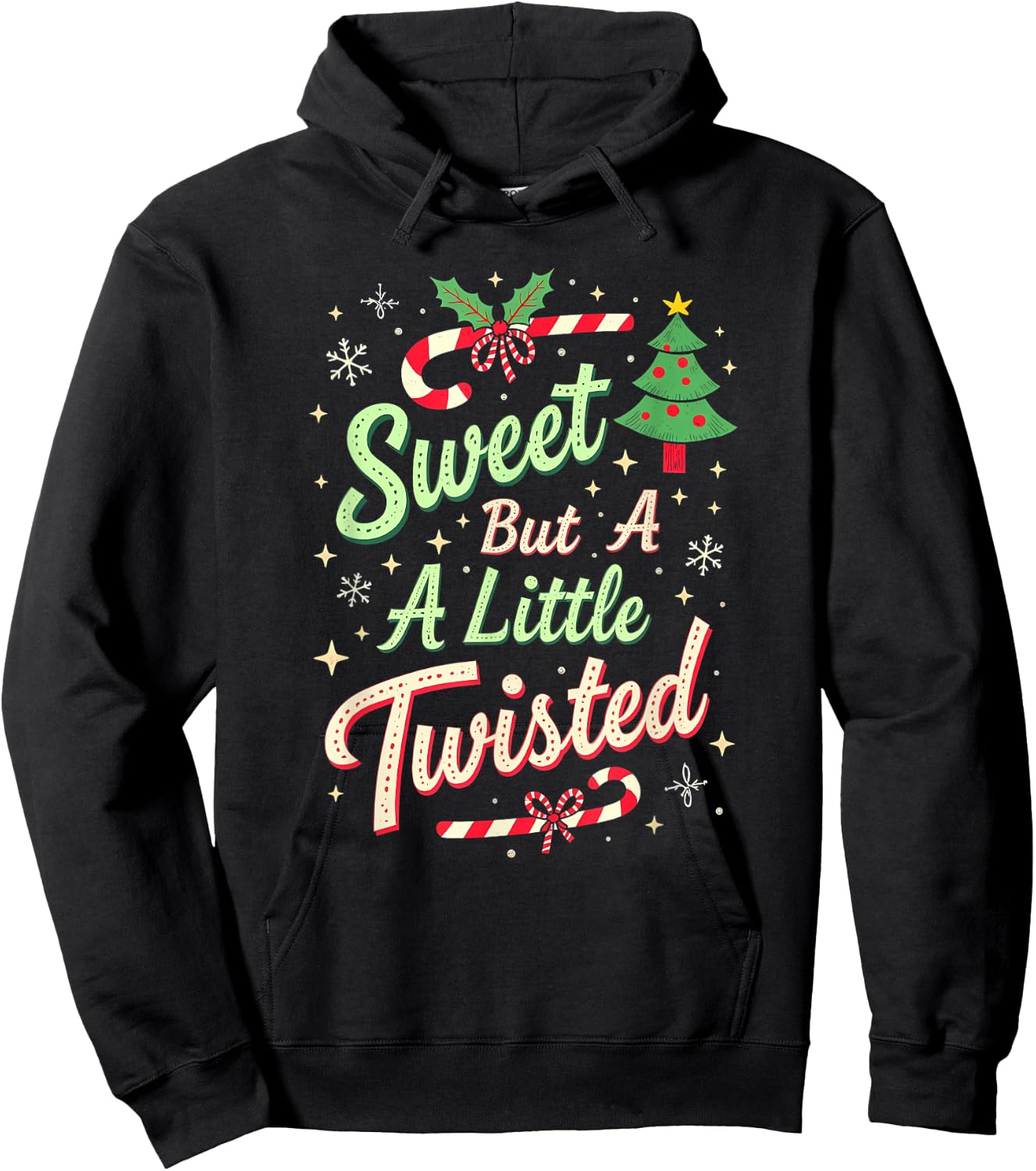 Sweet But Twisted Funny Christmas Candy Cane Xmas Hoodie - Hoodie | Black