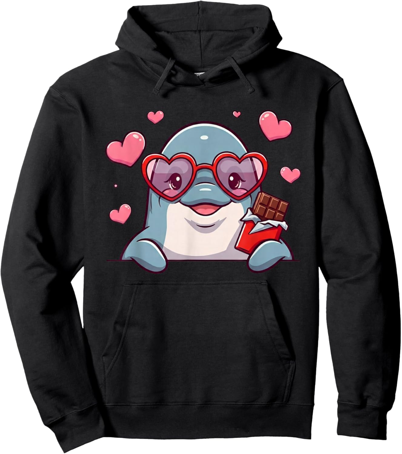 Funny Dolphin Heart Chocolate Valentine Kids Hoodie - Hoodie | Black