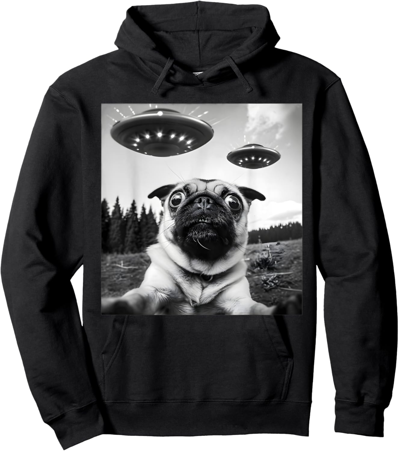 Cool Pug Outfit Pug Alien UFO Funny Women Hoodie - Hoodie | Black