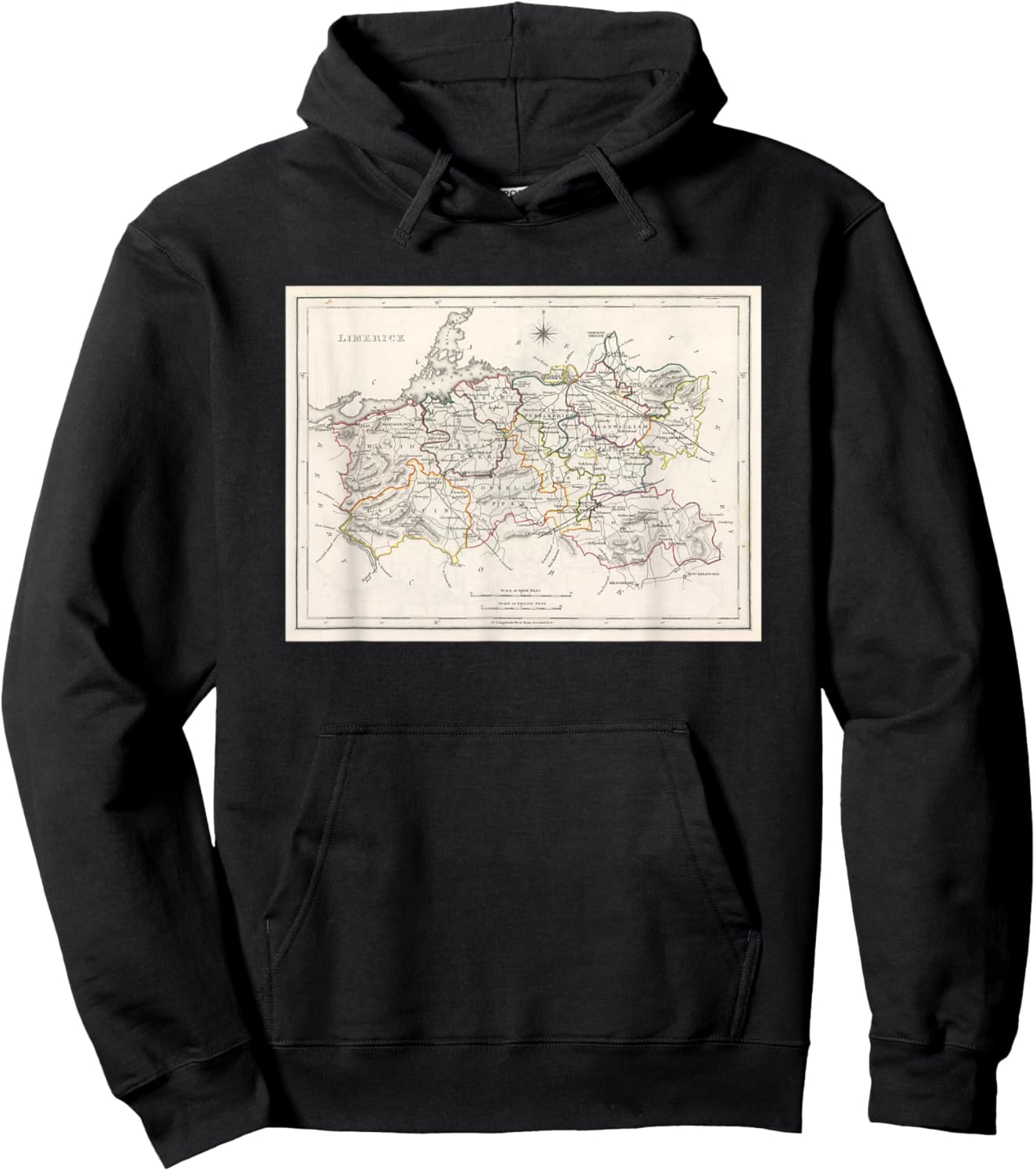 Vintage County Limerick Ireland Map (1846) Hoodie - Hoodie | Black