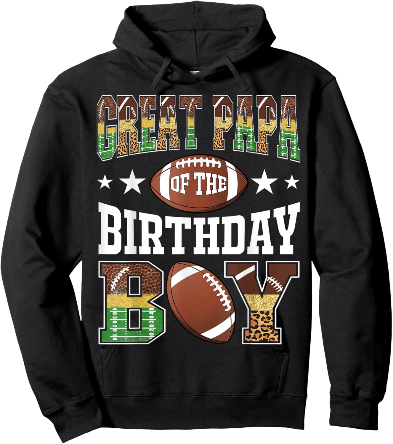 Great Papa Of The Birthday Boy Football Leopard Game Day Hoodie - Hoodie | Black
