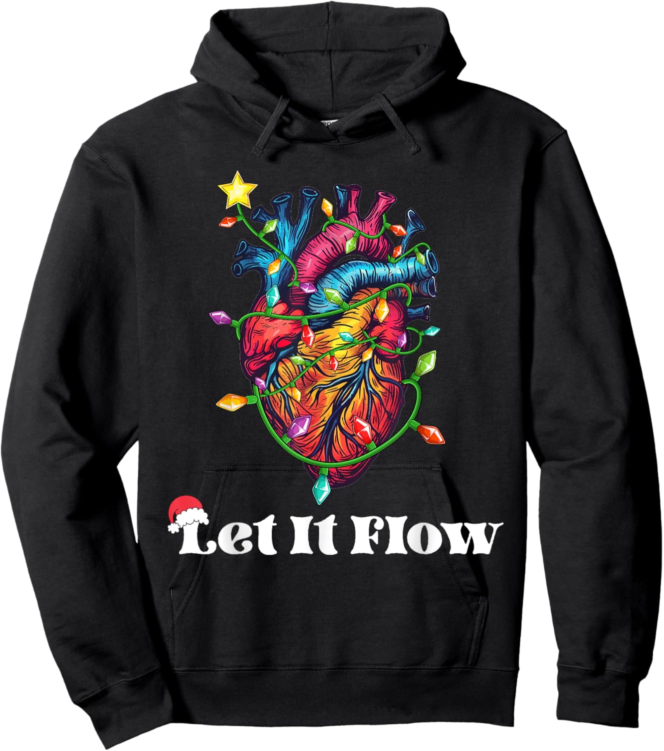 Funny Let It Flow Anatomy Heart Cardiac Nurse Santa Hat Xmas Hoodie - Hoodie | Black