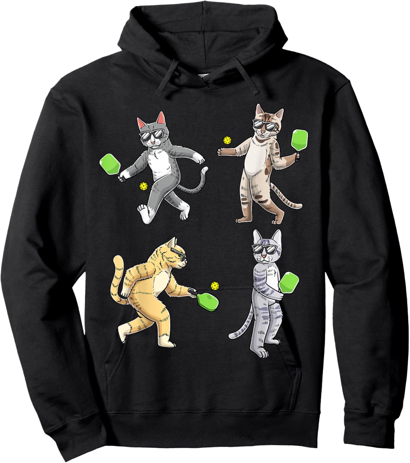 Cats Playing Pickleball Hoodie - Hoodie | Black