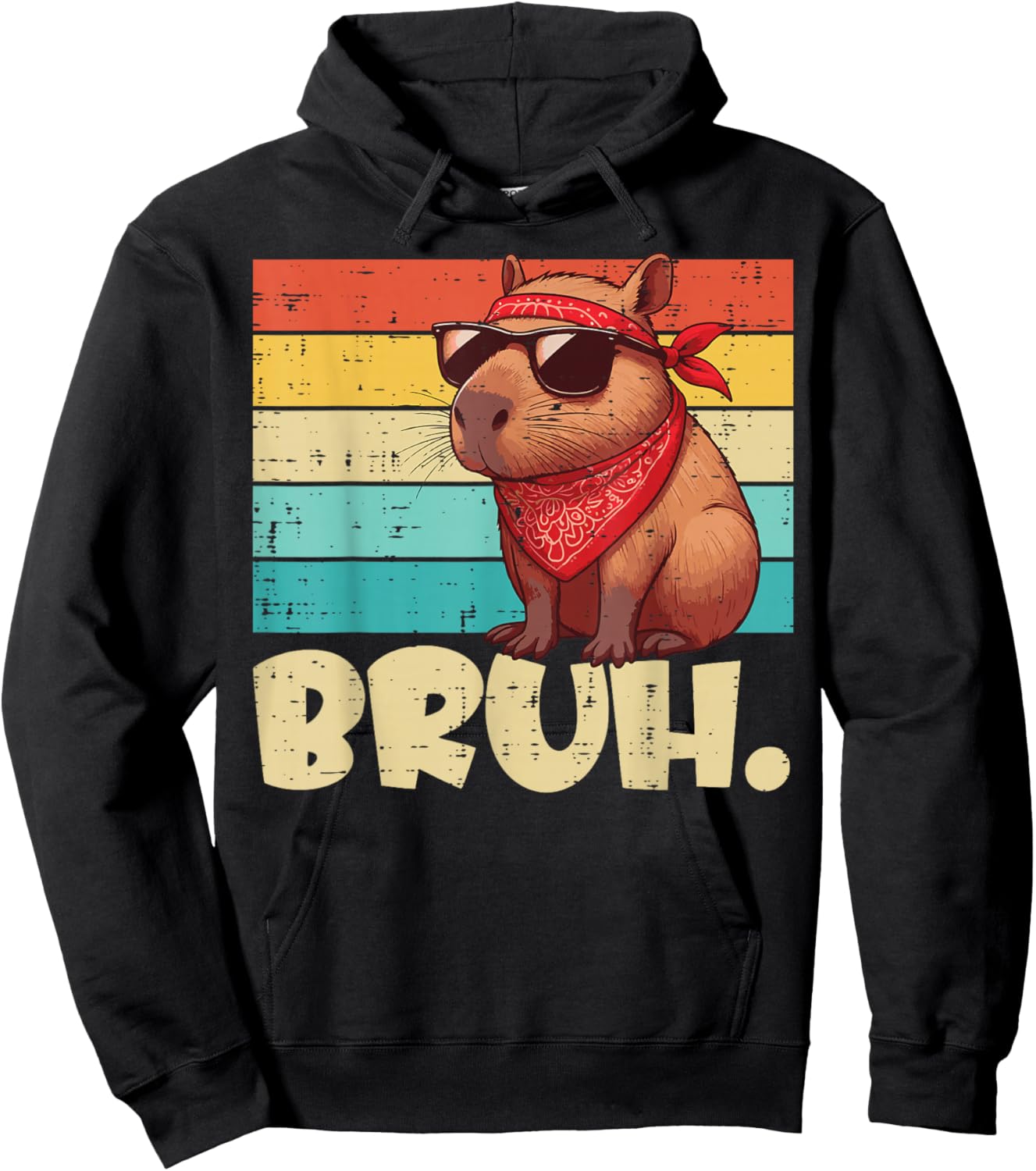 Capybara Bruh Bandana Retro Capy Meme Rodent Women Men Kids Hoodie - Hoodie | Black