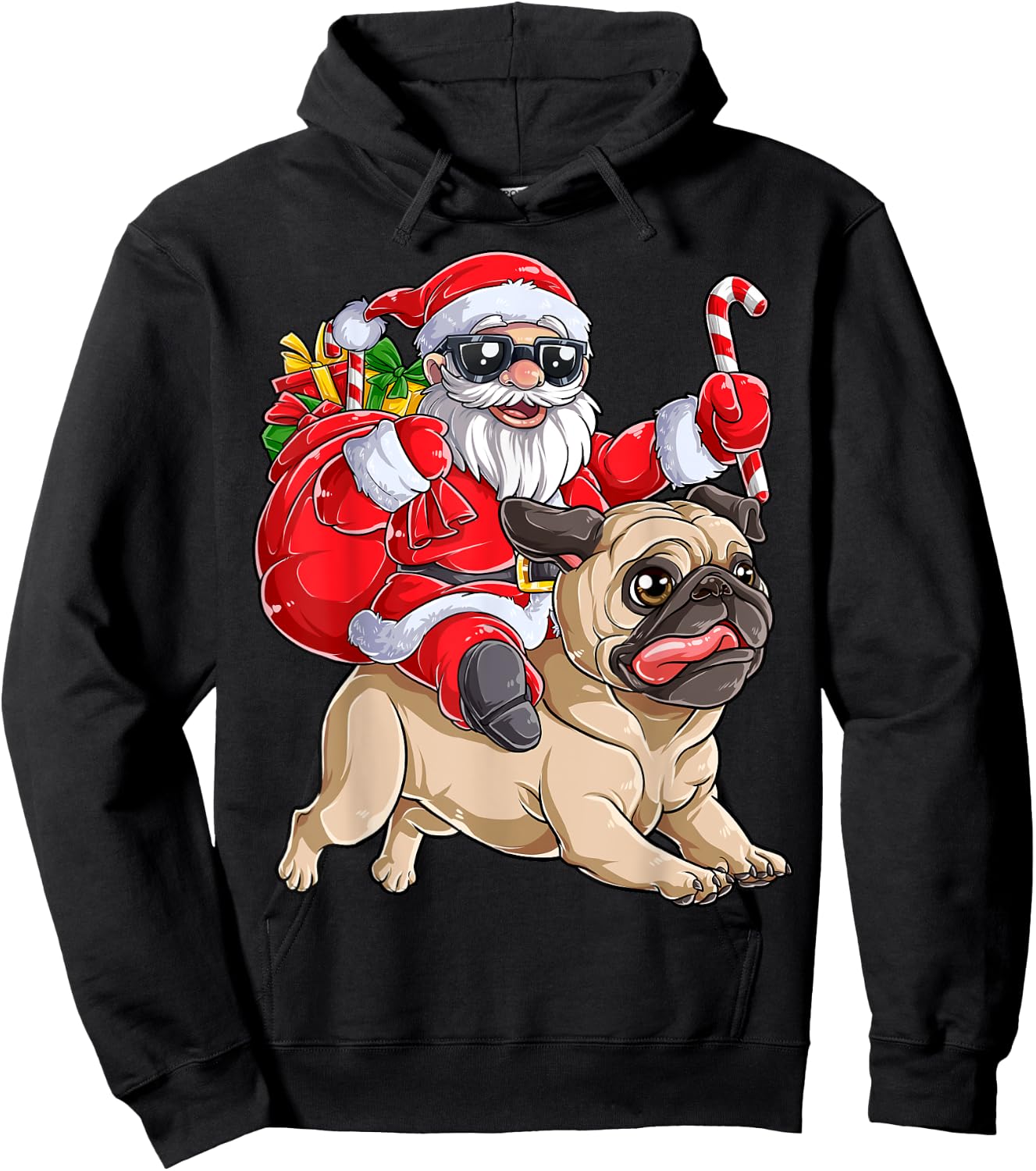 Christmas Santa Claus Riding Pug Xmas Boys Men Pugmas Dog Hoodie - Hoodie | Black