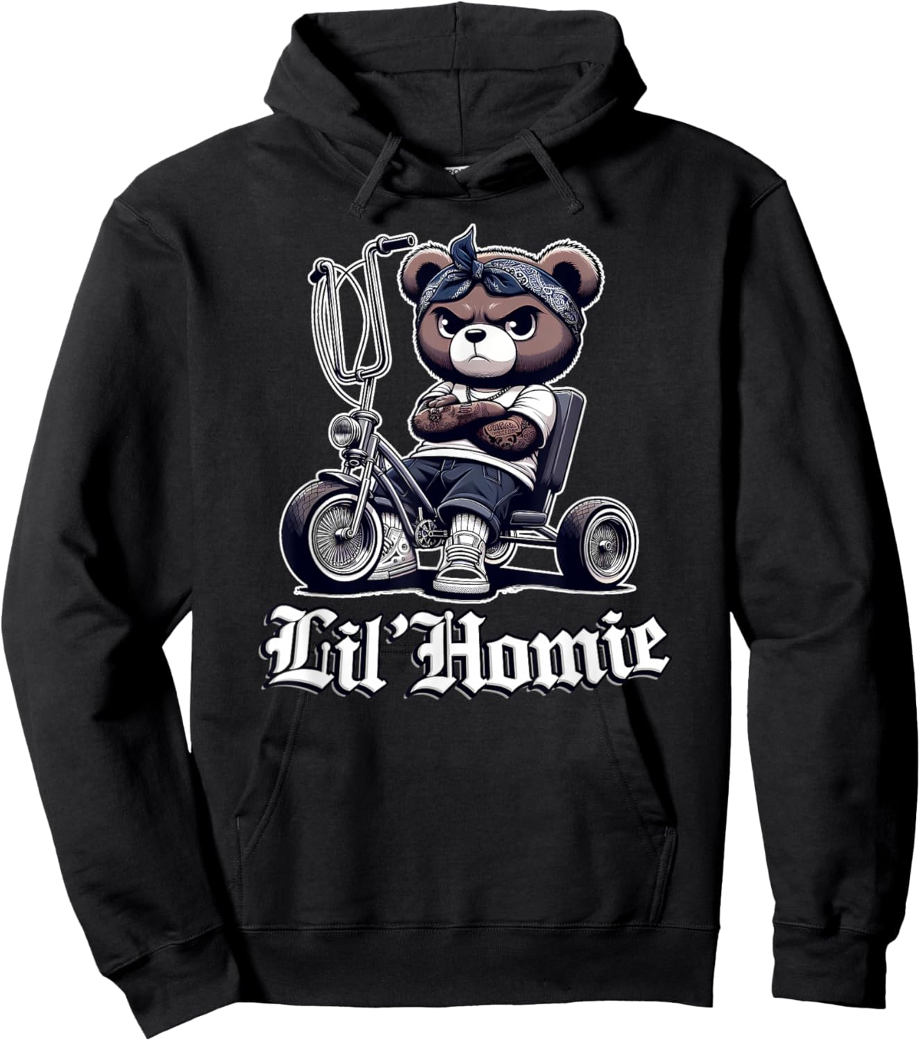 LIL HOMIE Cute Teddy Bear Hip Hop Chicano Lowrider Cholo Hoodie - Hoodie | Black