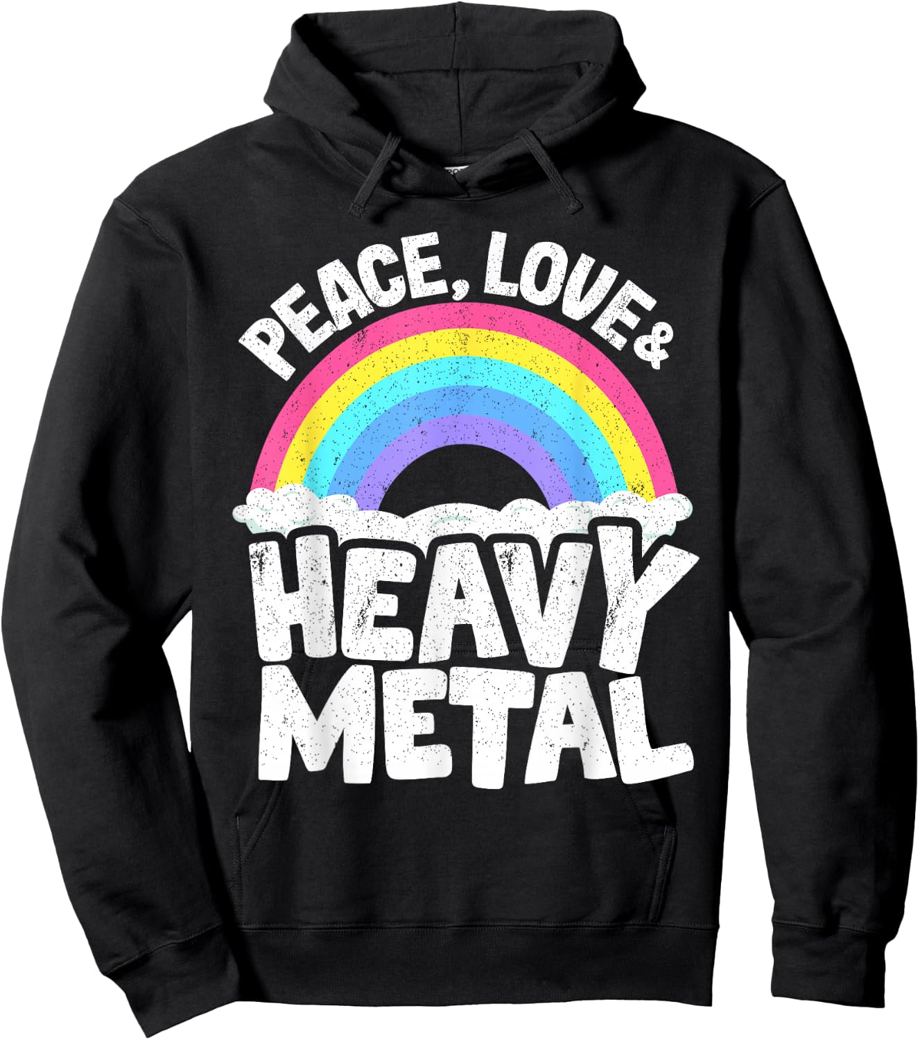 Punk Kids Band Metal Rainbow Retro Peace Love & Heavy Metal Hoodie - Hoodie | Black