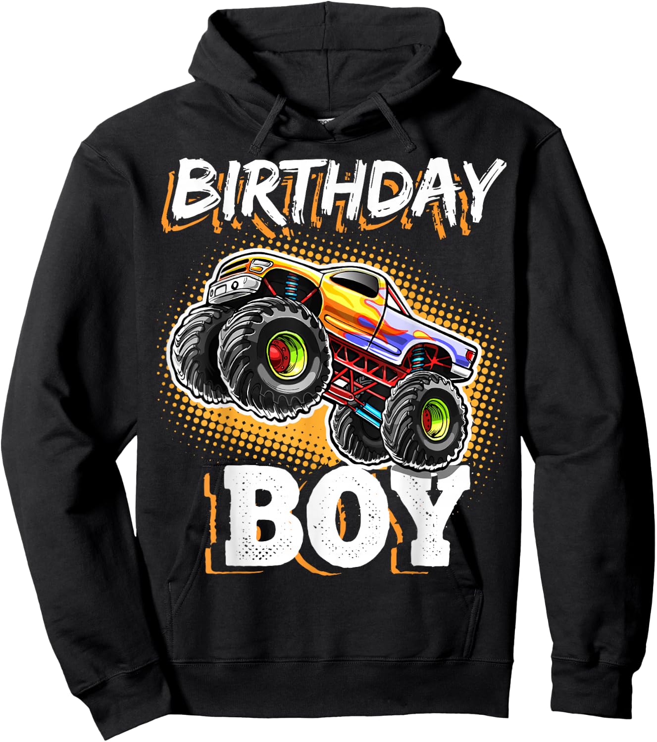 Birthday Boy Monster Truck Birthday Party Gift Boys Kids Hoodie - Hoodie | Black
