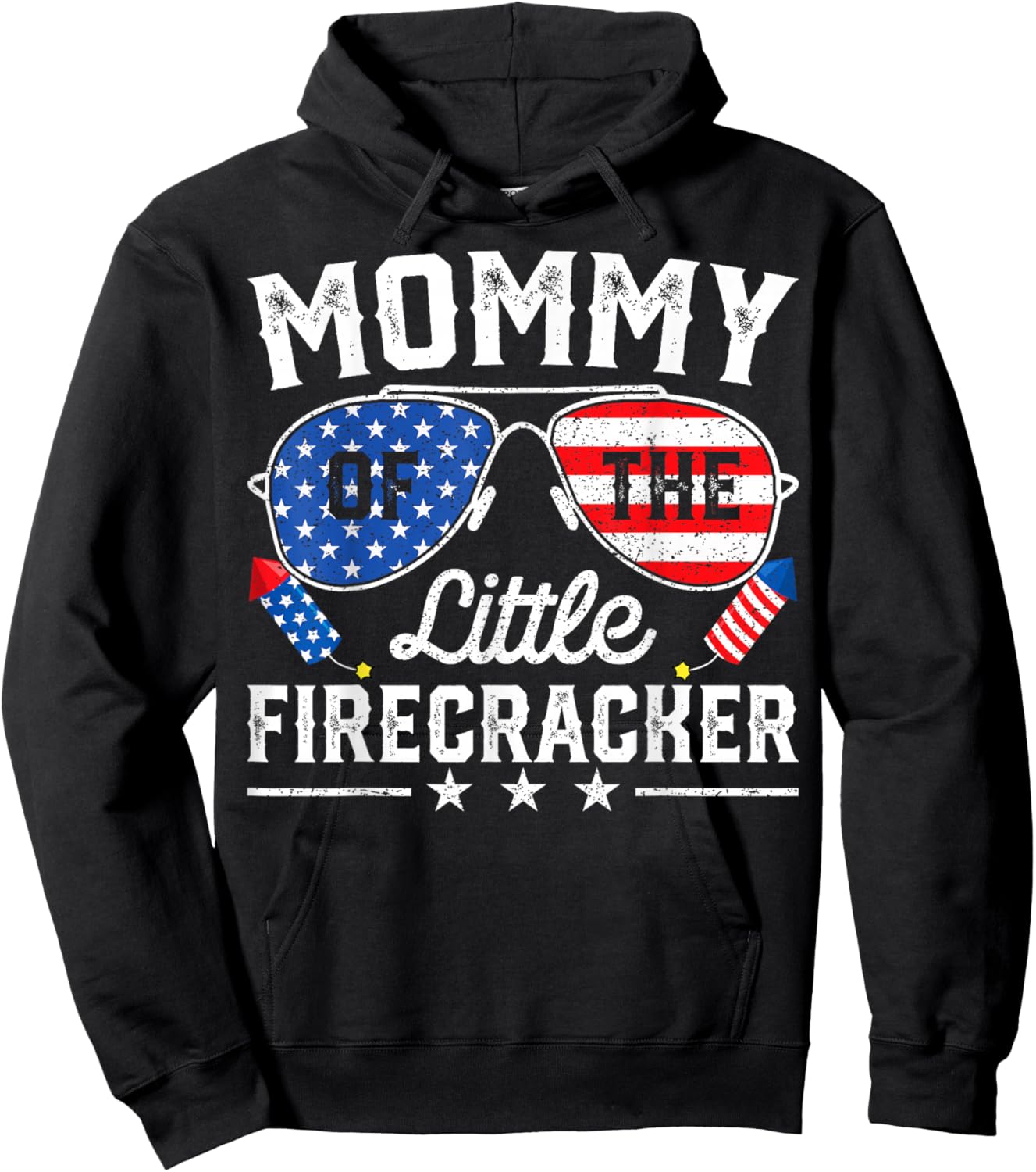 4th of July Birthday Mom Mommy Of The Little Firecracker Hoodie - Hoodie | Black