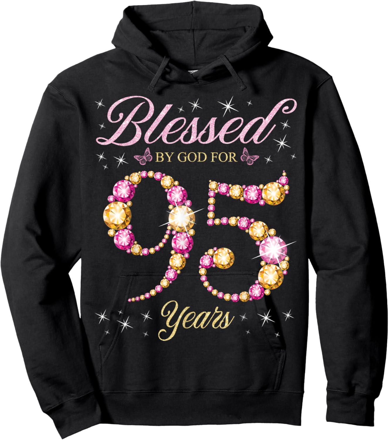 Blessed By God For 95 Years Old 95th Birthday Party Hoodie - Hoodie | Black